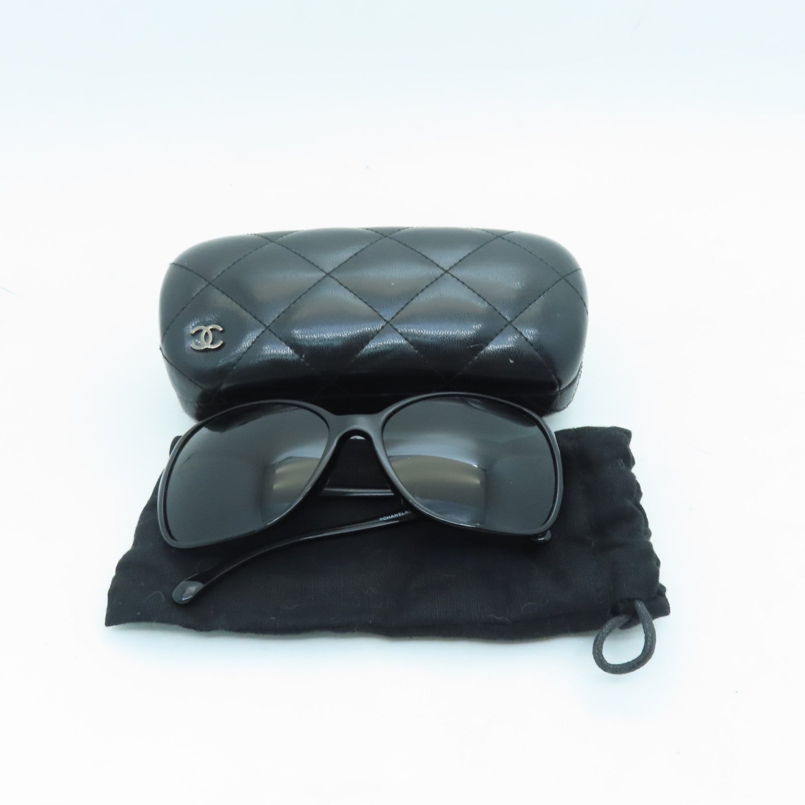 CHANEL PVC Sunglass Gold Buckle Sunglasses Black