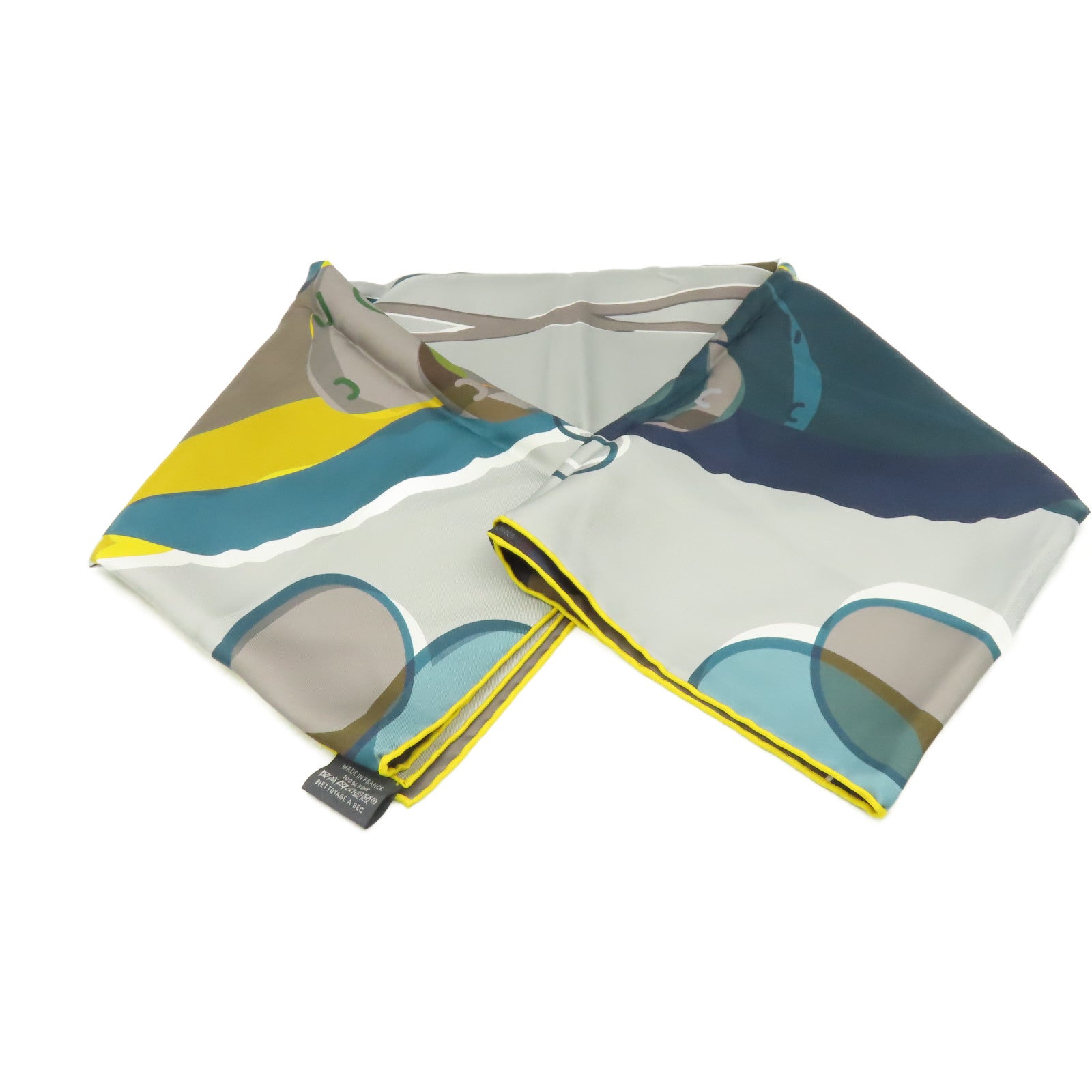 HERMES 絲質Scarf 90x90絲巾灰色/黃色/彩色