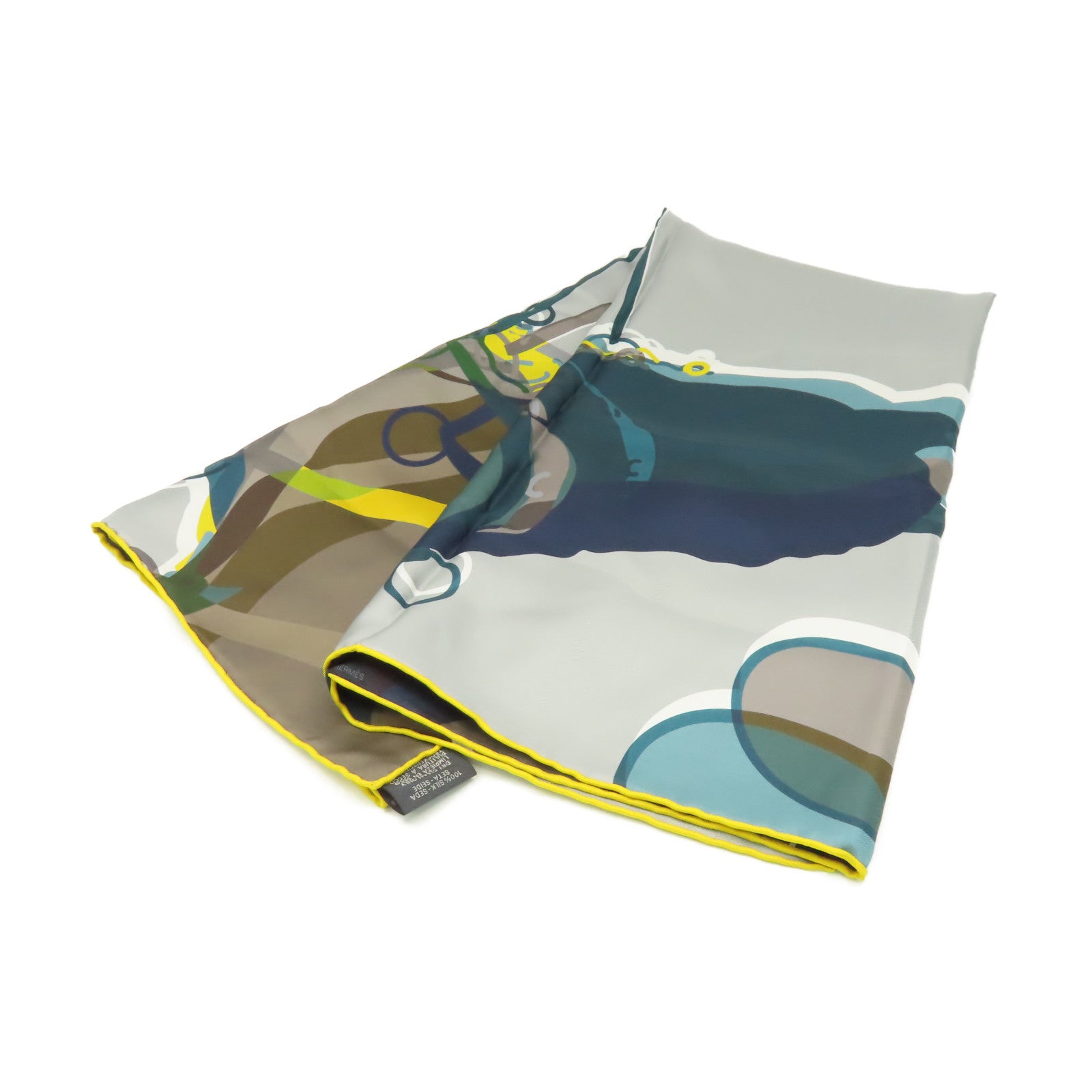 HERMES 絲質Scarf 90x90絲巾灰色/黃色/彩色