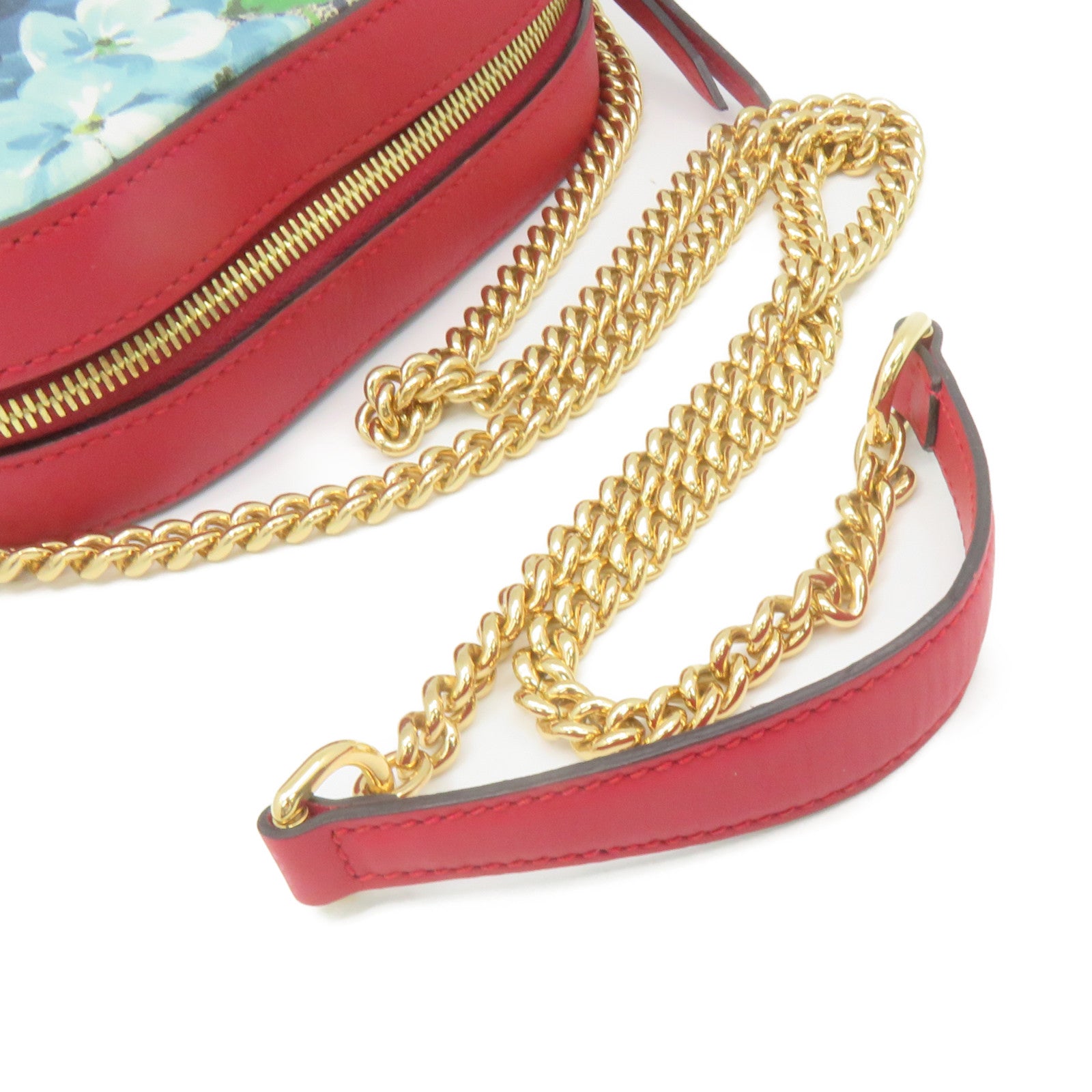 GUCCI 塗層帆布Blooms Chain Shoulder Bag鏈帶肩背袋啡色/紅色