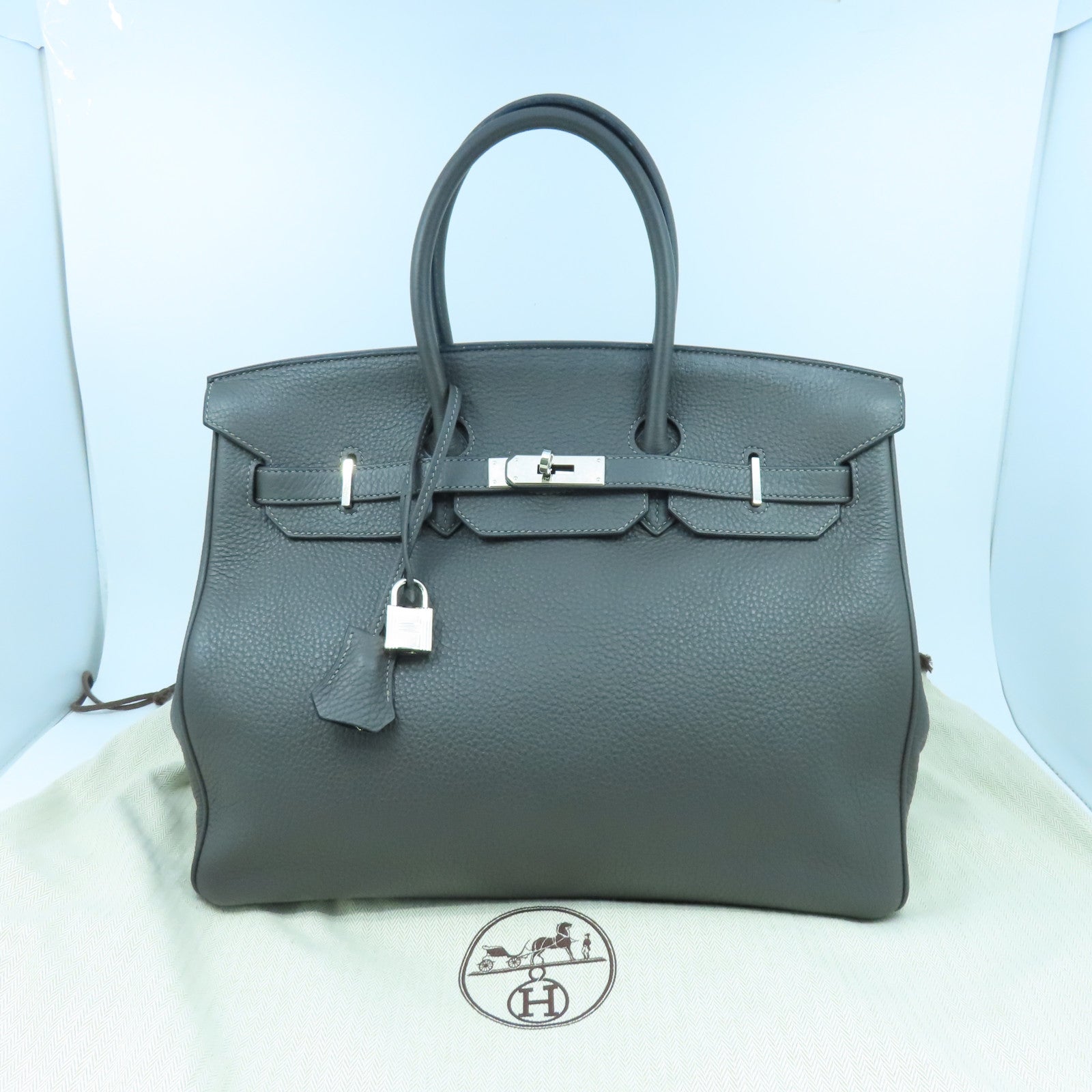 HERMES Togo皮革Birkin35银扣手挽袋Etain灰色
