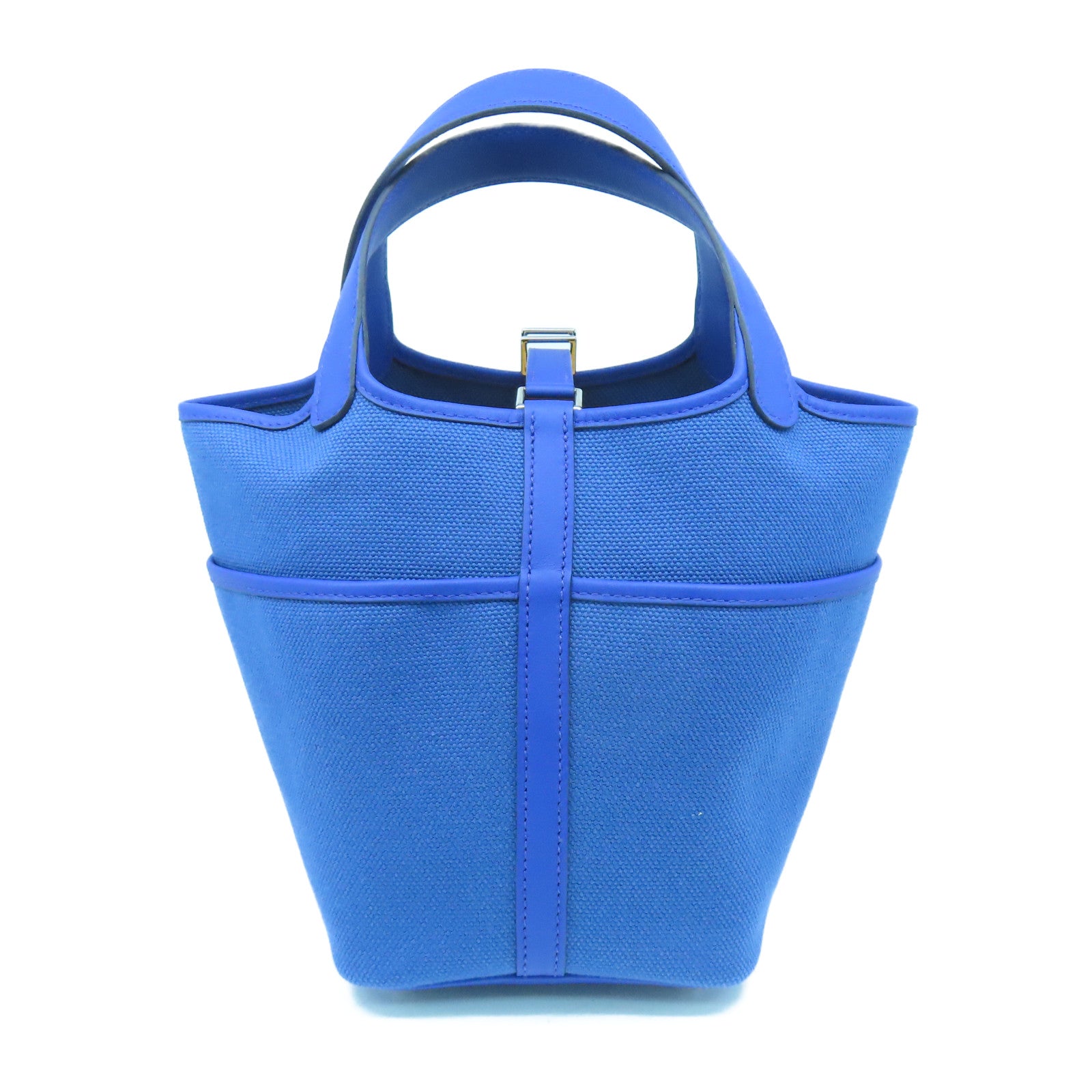 HERMES 帆布/皮革Picotin Cargo PM銀扣手挽袋藍色