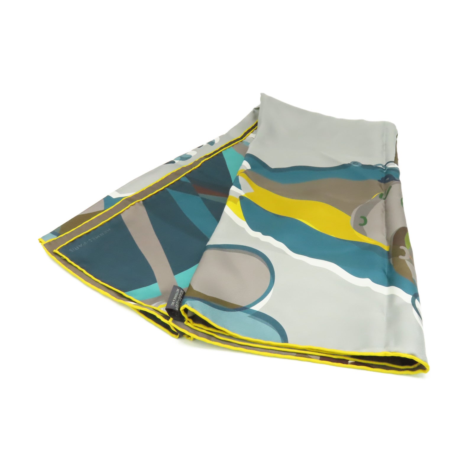 HERMES 絲質Scarf 90x90絲巾灰色/黃色/彩色