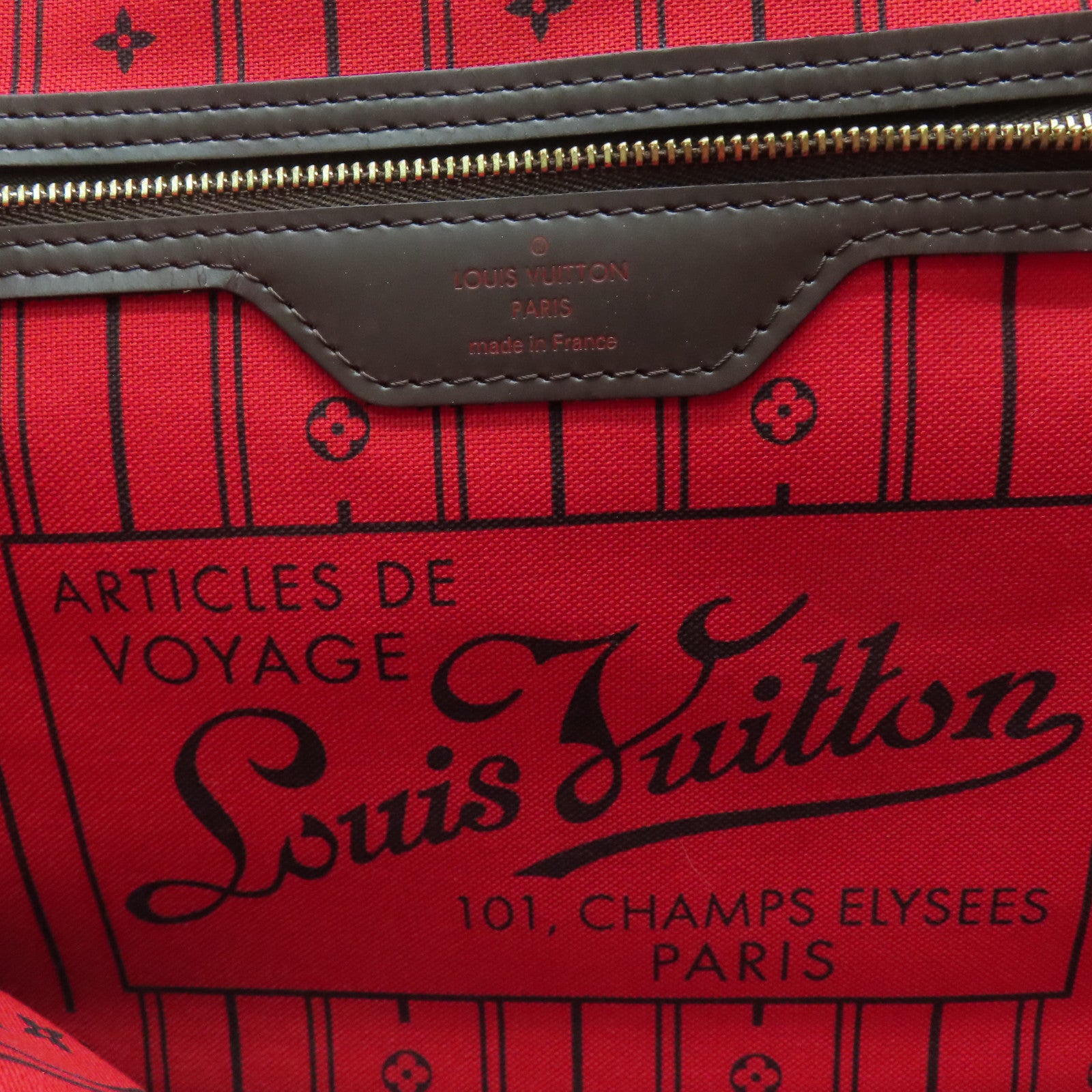 LOUIS VUITTON Damier Neverfull MM gold buckle handle bag brown