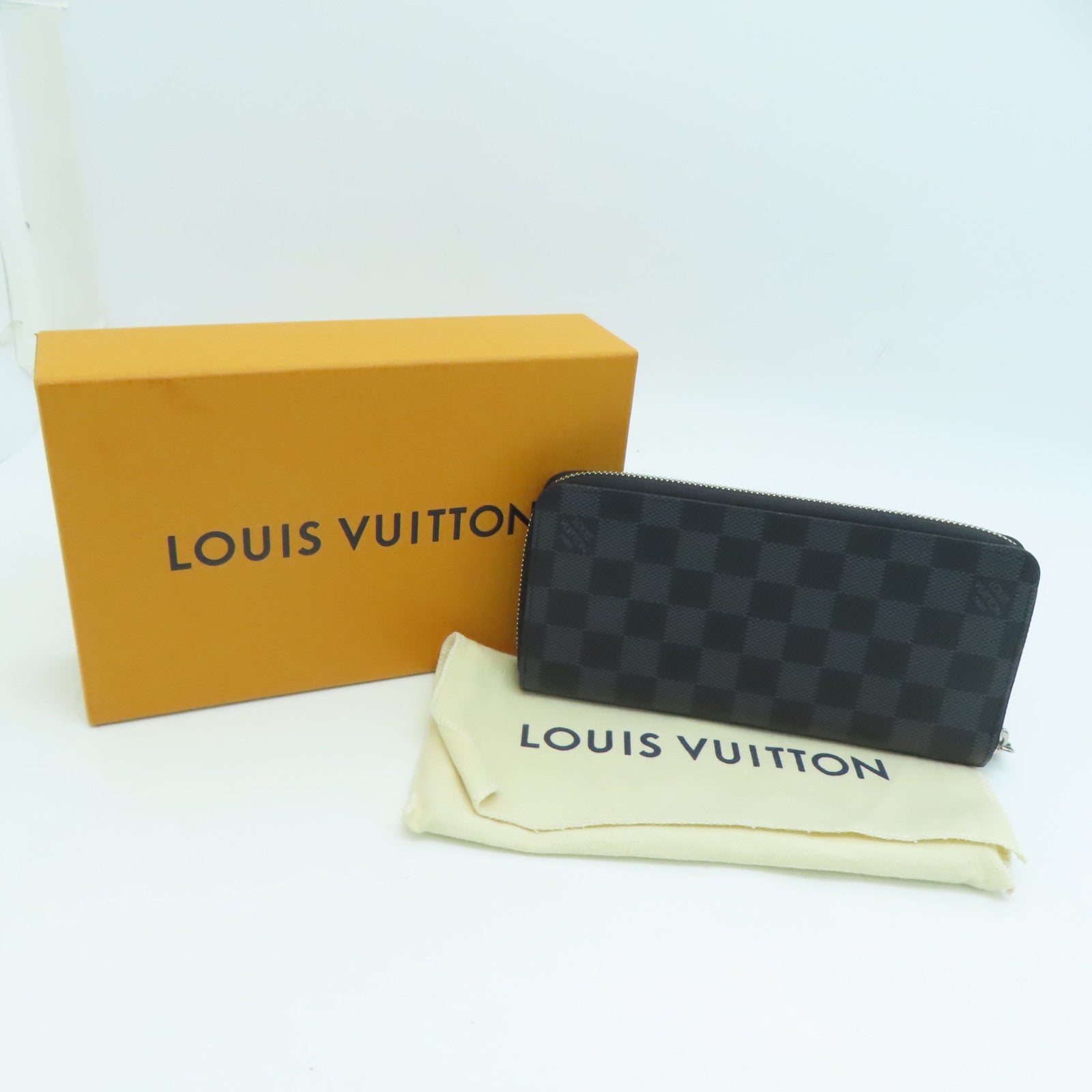 LOUIS VUITTON Damier皮革Zipper Long Wallet銀扣長錢包黑色