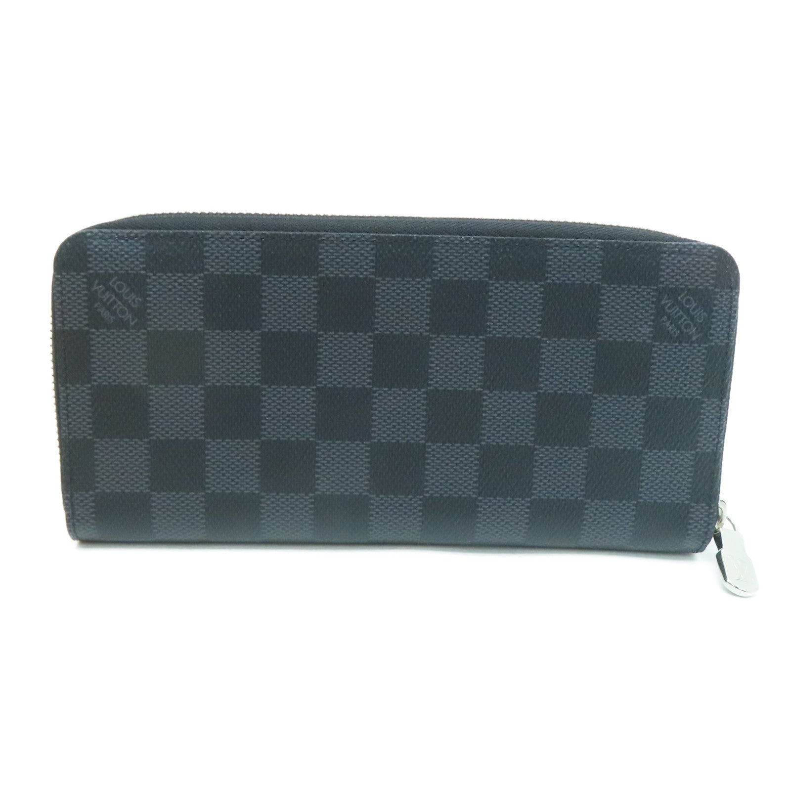 LOUIS VUITTON Damier皮革Zipper Long Wallet銀扣長錢包黑色