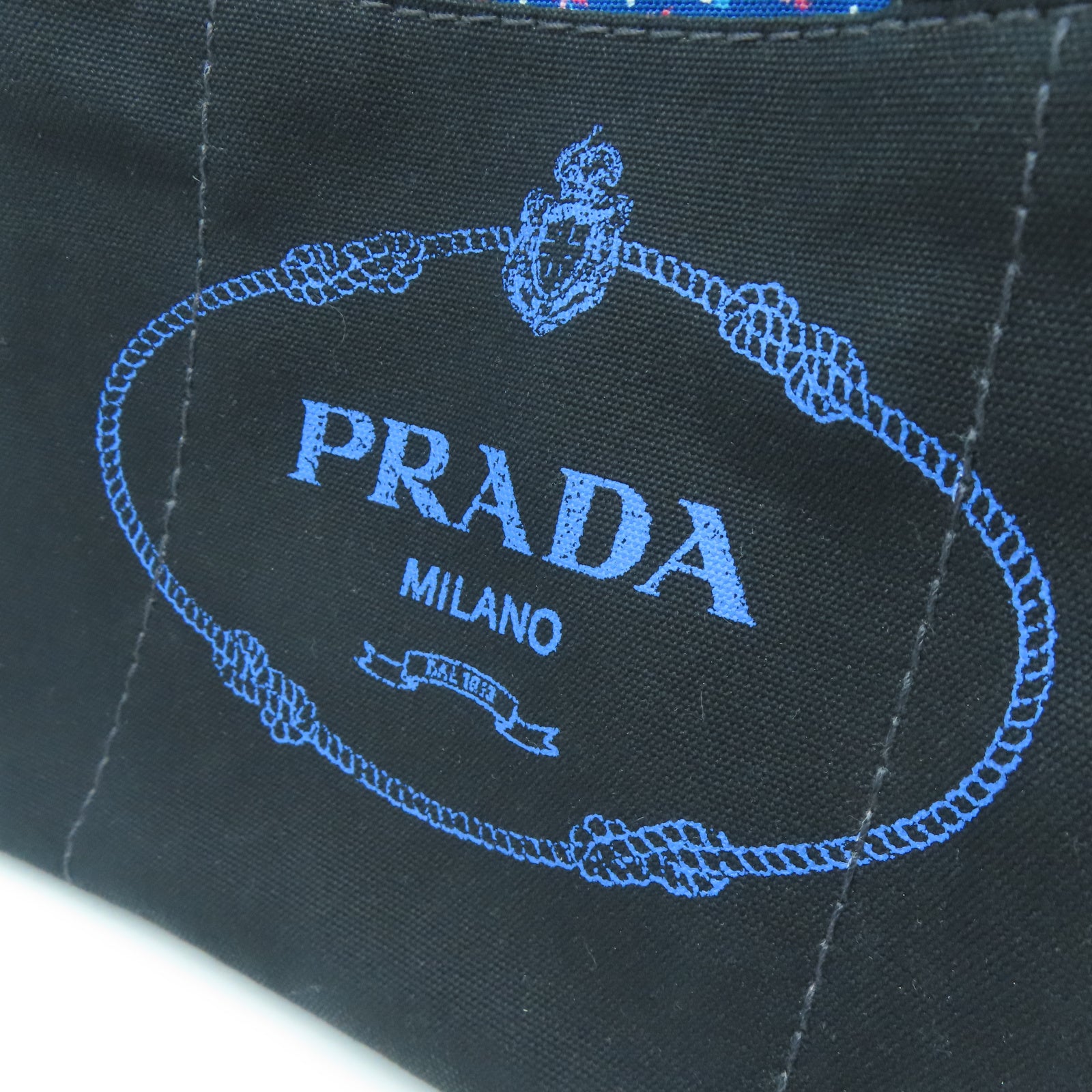 PRADA 帆布2 Way Shoulderq金扣手挽肩背兩用袋黑色/藍色