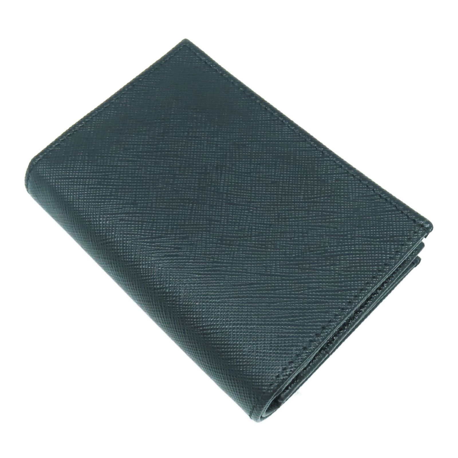 PRADA Saffiano皮革Fold Wallet金扣錢包黑色
