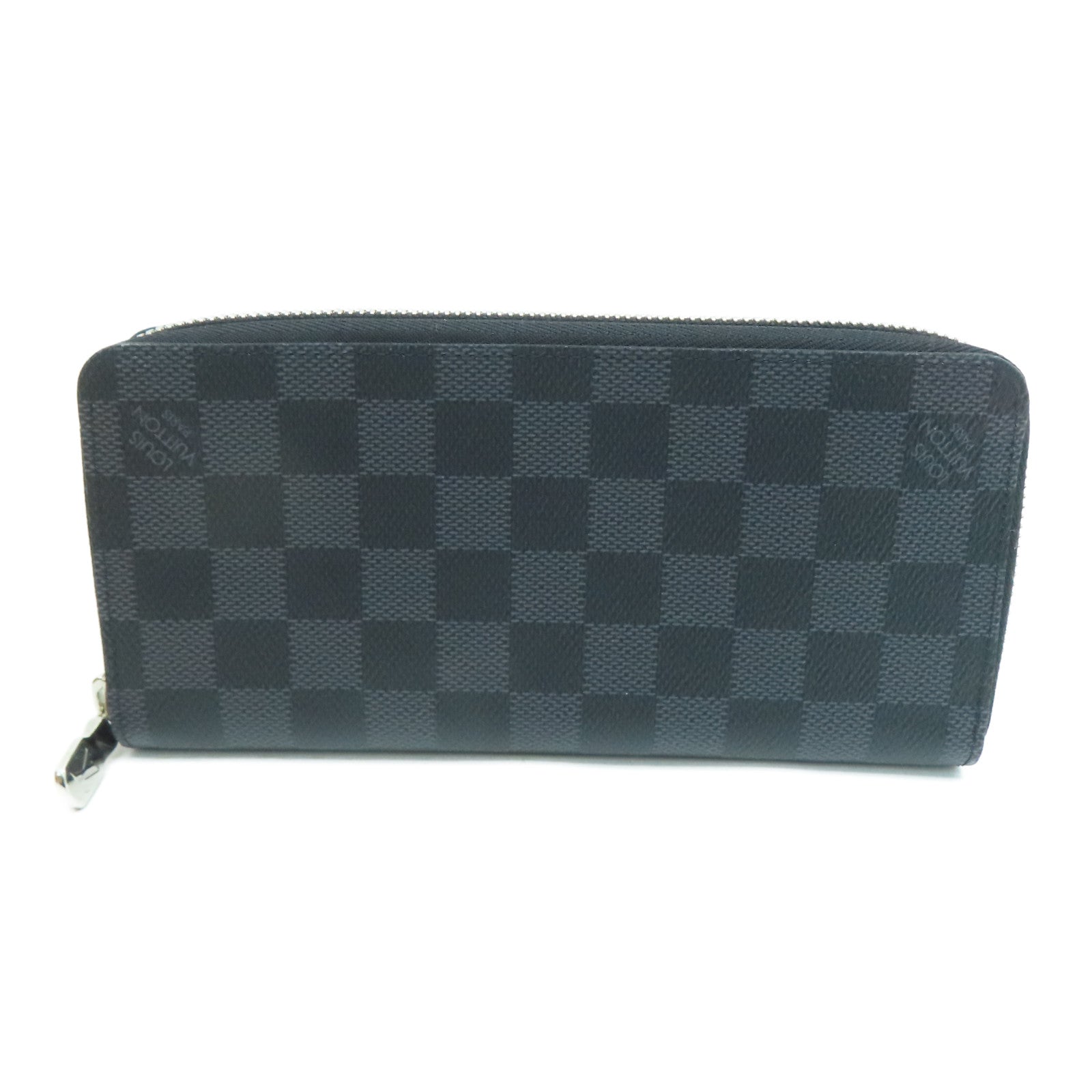 LOUIS VUITTON Damier皮革Zipper Long Wallet銀扣長錢包黑色