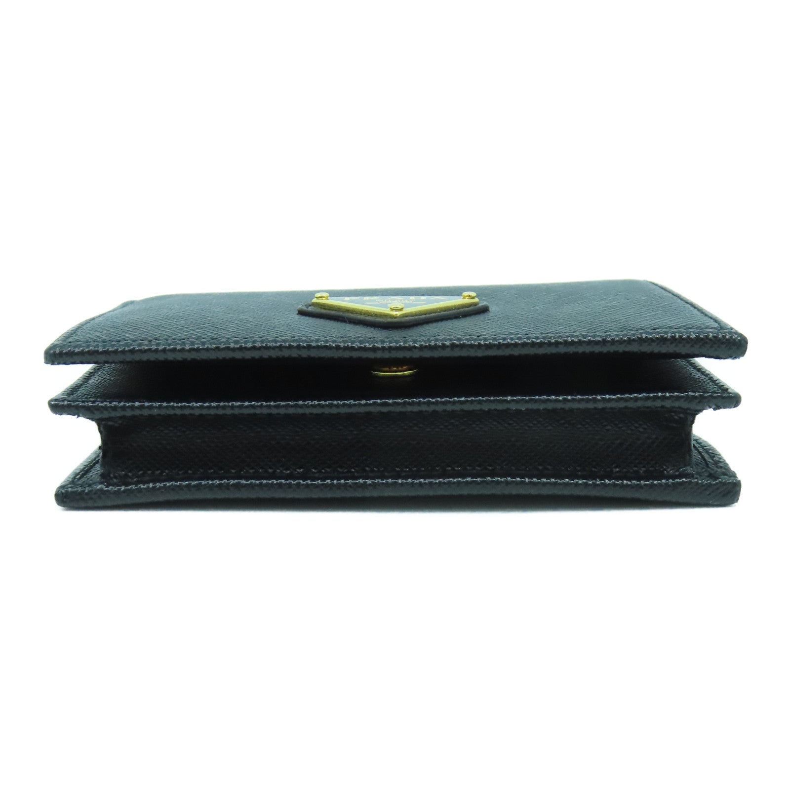 PRADA Saffiano皮革Fold Wallet金扣錢包黑色