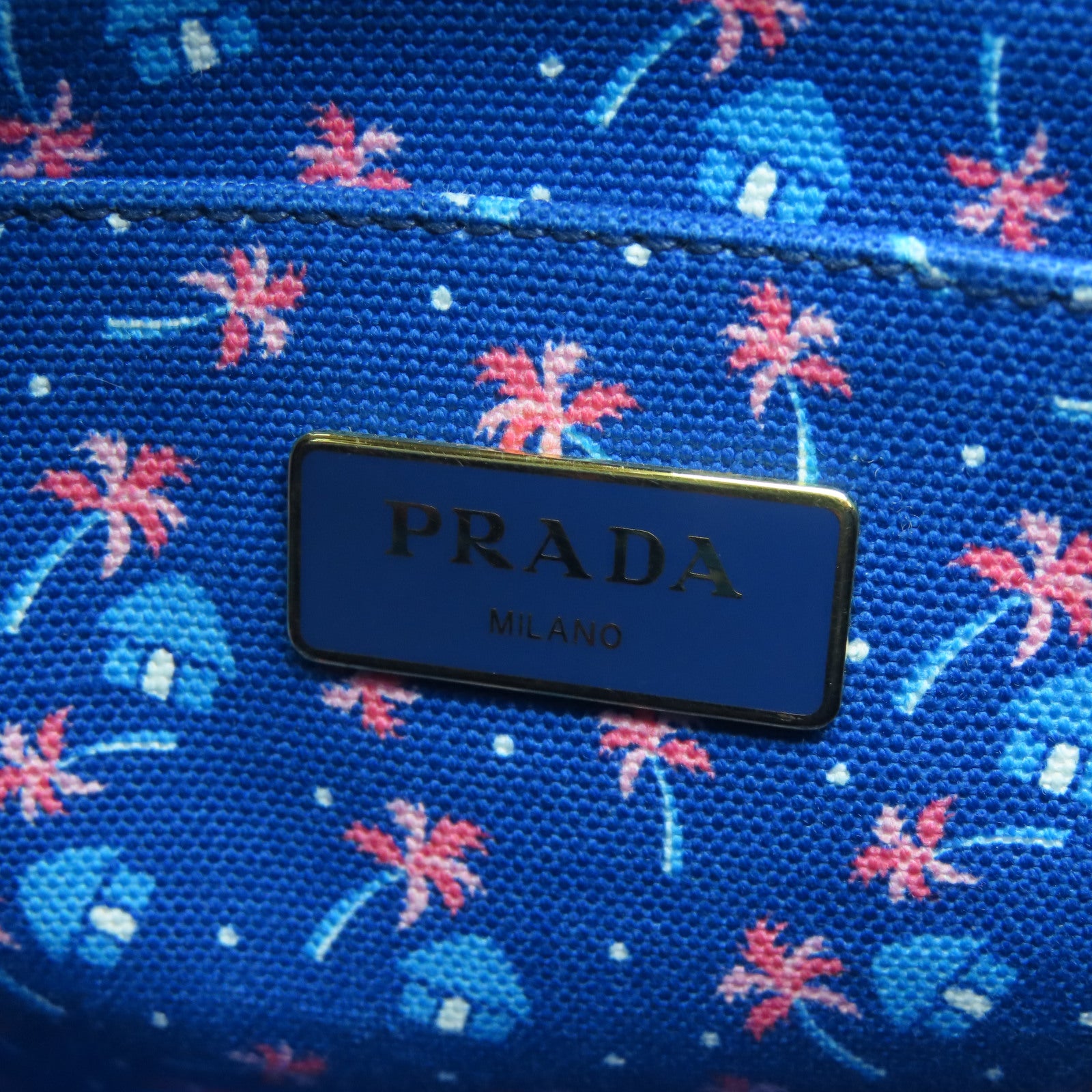 PRADA 帆布2 Way Shoulderq金扣手挽肩背兩用袋黑色/藍色