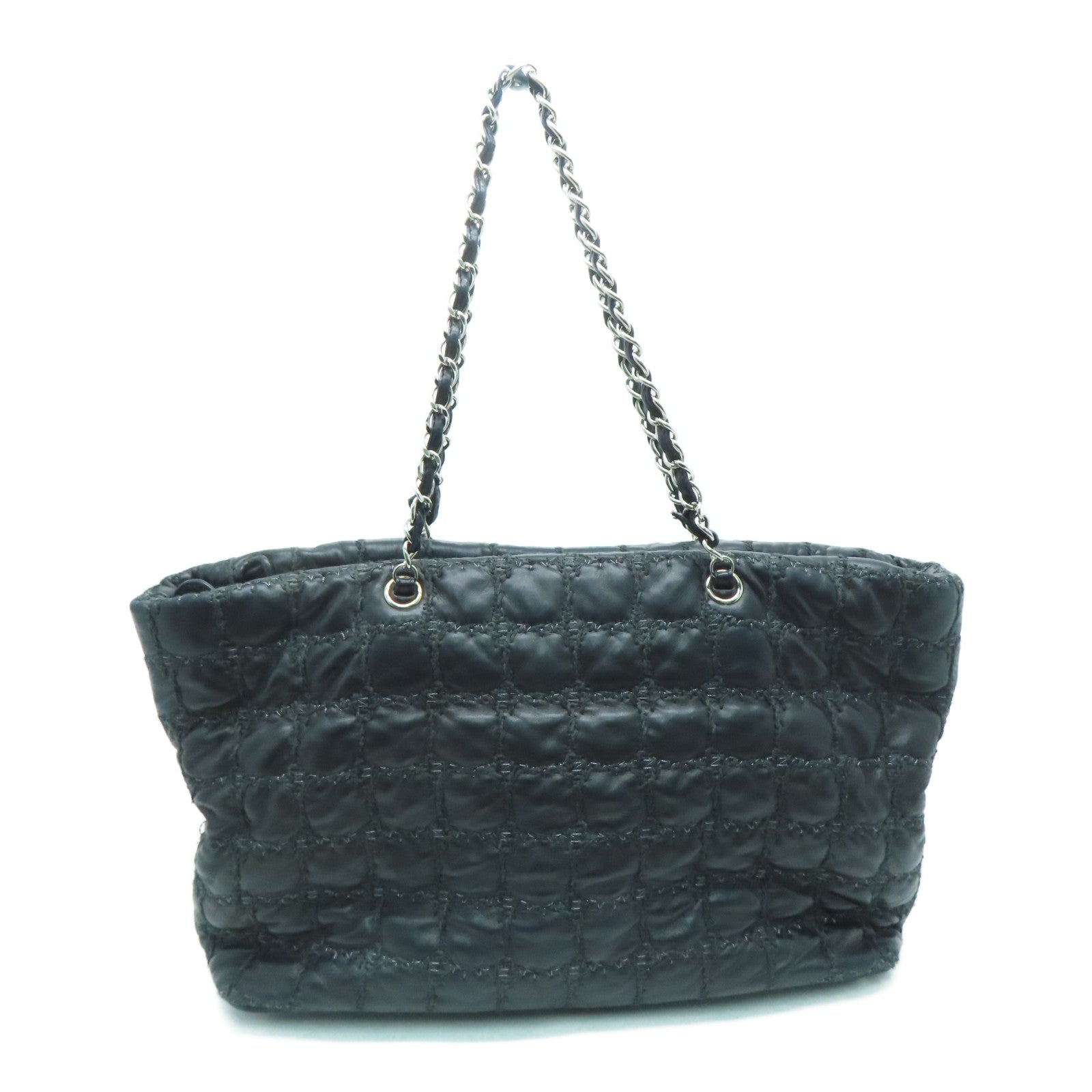 CHANEL 菱格羊皮皮革Chain Shoulder Bag银扣链带肩背袋黑色