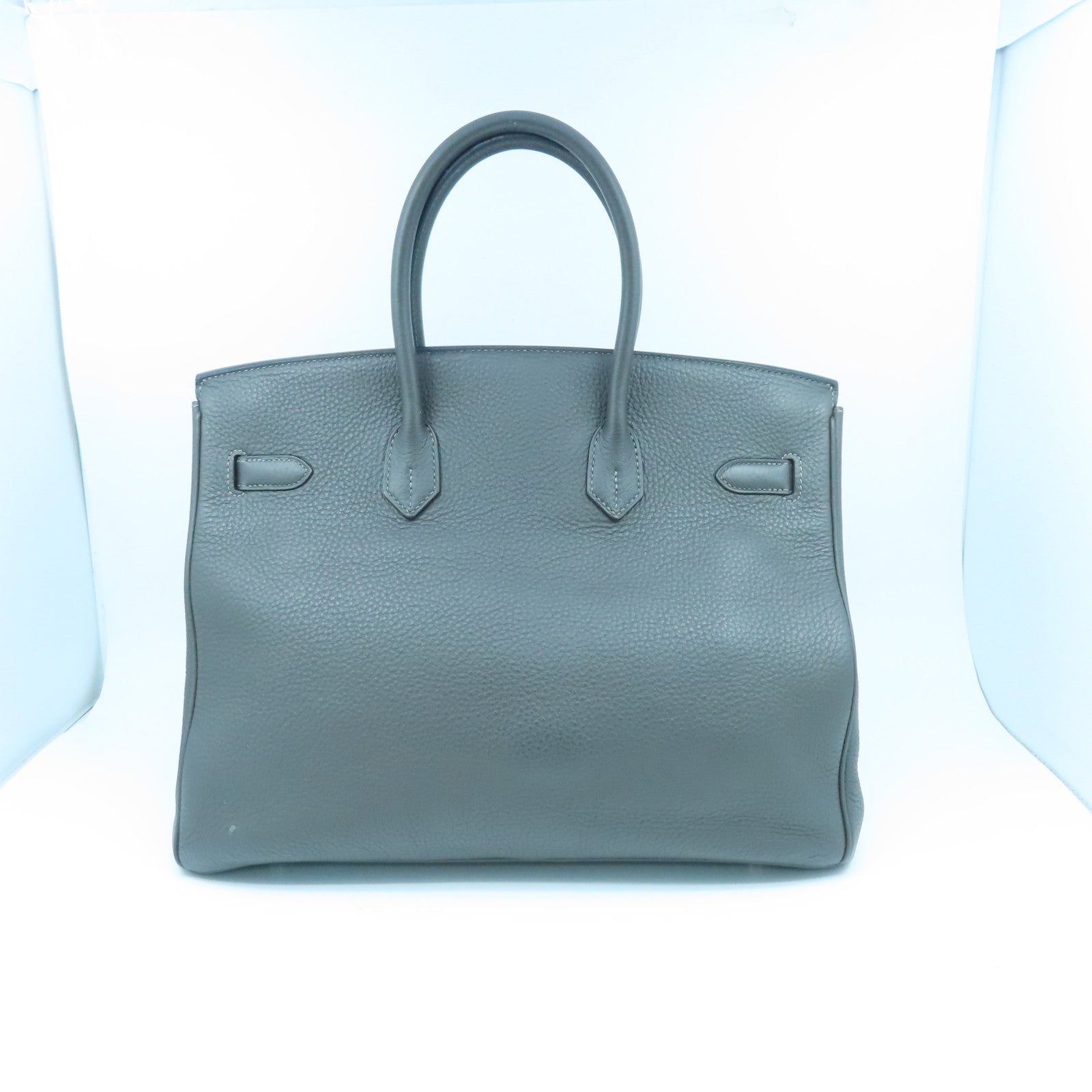 HERMES Togo Leather Birkin35 Silver Buckle Hand Bag Etain Gray