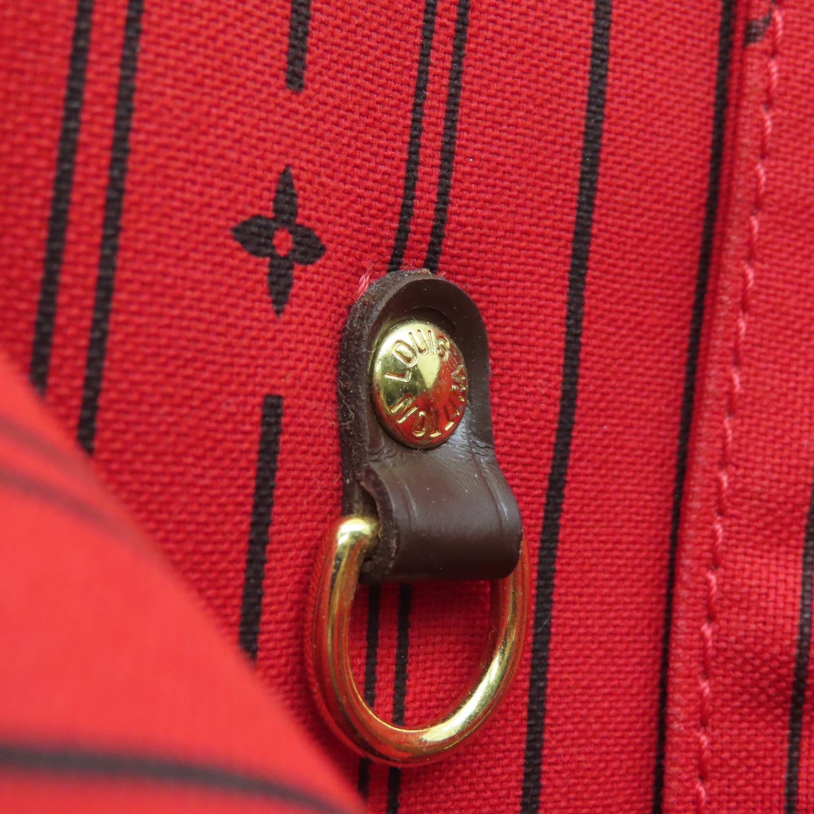 LOUIS VUITTON Damier Neverfull MM gold buckle handle bag brown