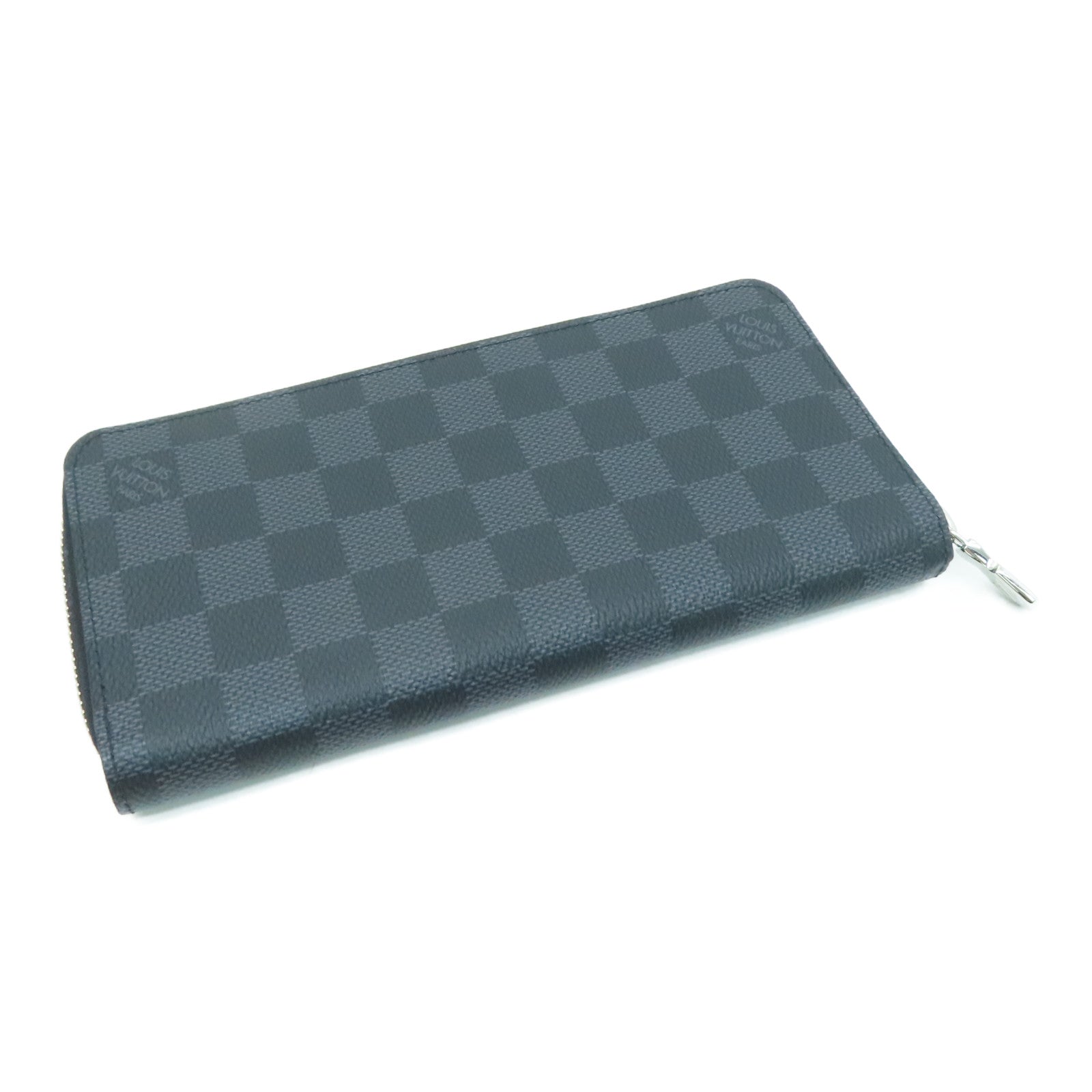 LOUIS VUITTON Damier皮革Zipper Long Wallet銀扣長錢包黑色