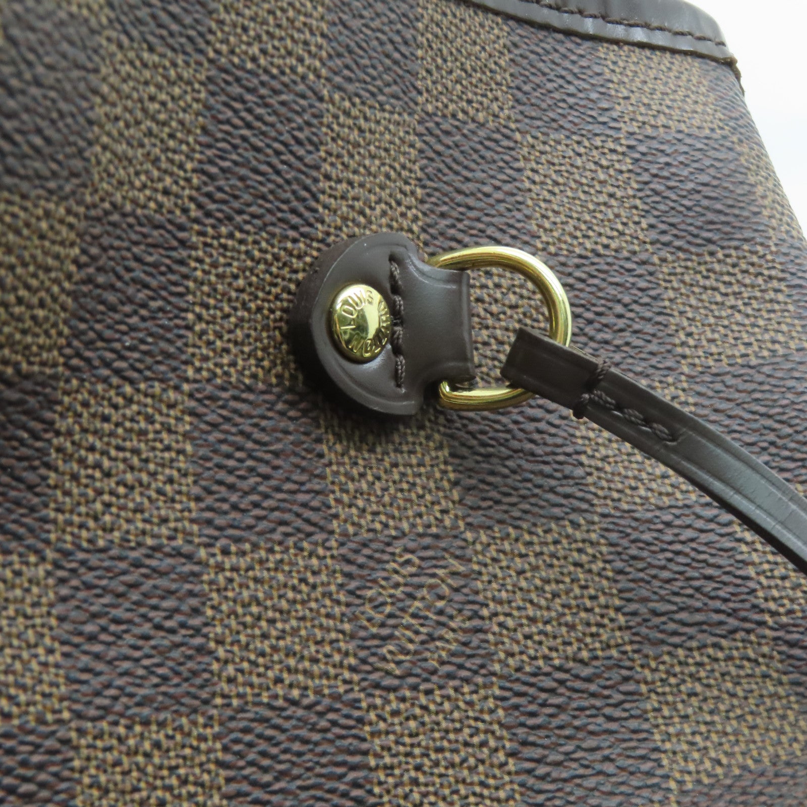 LOUIS VUITTON Damier Neverfull MM gold buckle handle bag brown