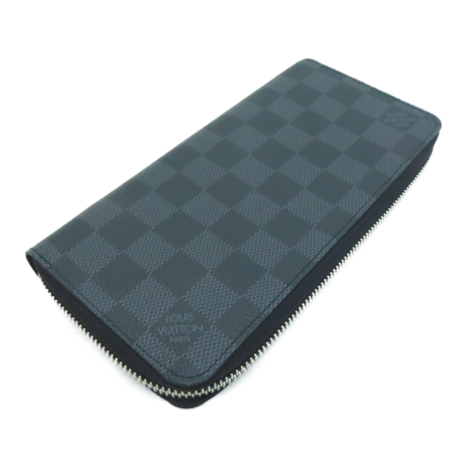 LOUIS VUITTON Damier皮革Zipper Long Wallet銀扣長錢包黑色