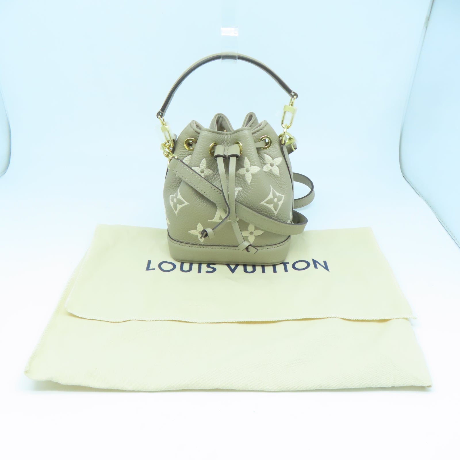 LOUIS VUITTON Monogram Empreinte Nano Noe金扣手挽肩背兩用袋米色