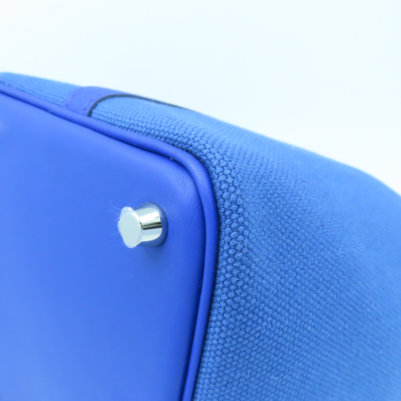 HERMES 帆布/皮革Picotin Cargo PM銀扣手挽袋藍色
