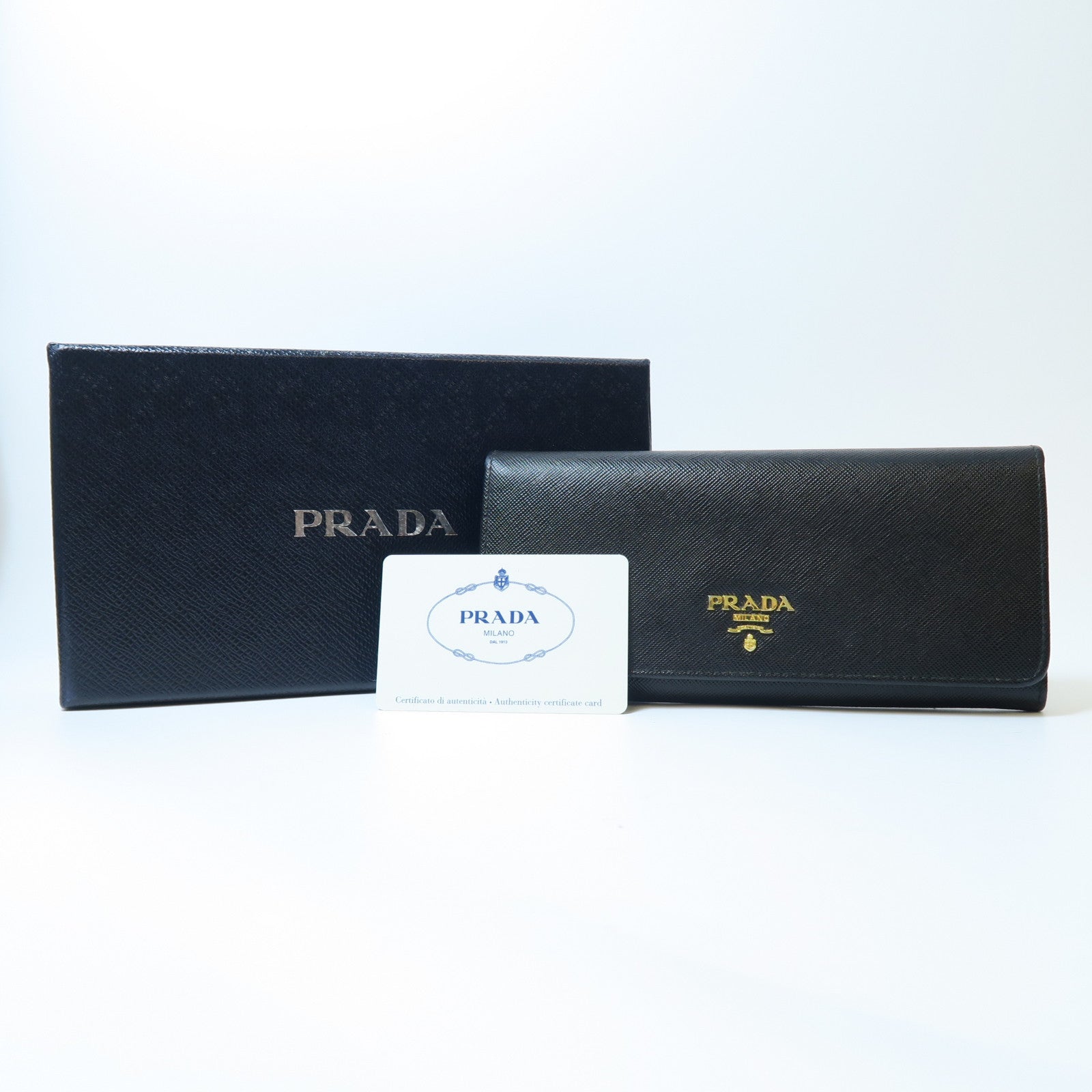 PRADA Saffiano皮革Long wallet金扣長錢包黑色