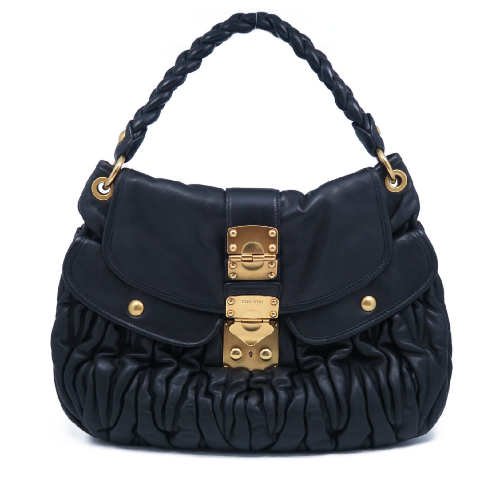 Miu Miu 羊皮皮革Shoulder Bag金扣肩背袋黑色