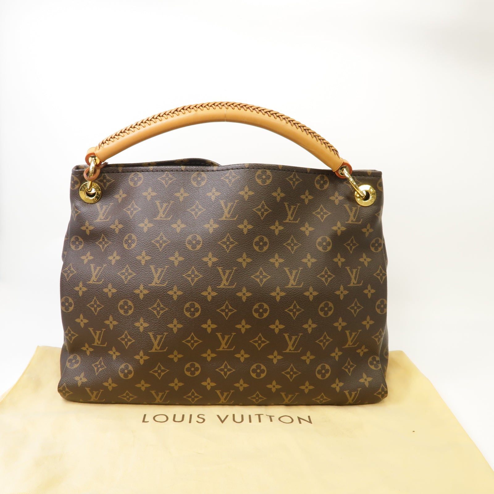 LOUIS VUITTON Monogram Artsy MM金扣手挽袋棕色