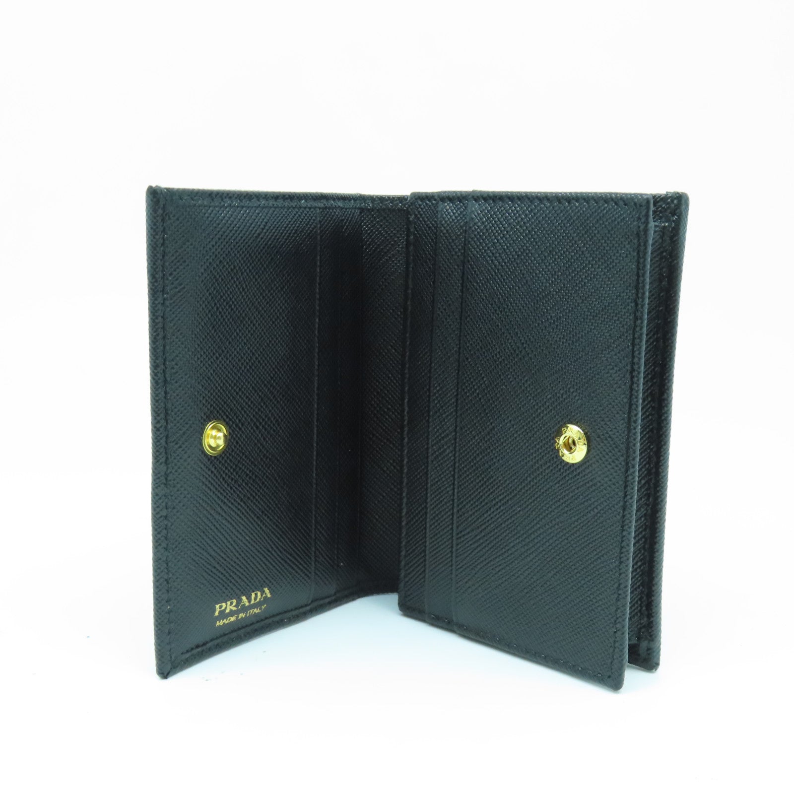 PRADA Saffiano皮革Fold Wallet金扣錢包黑色