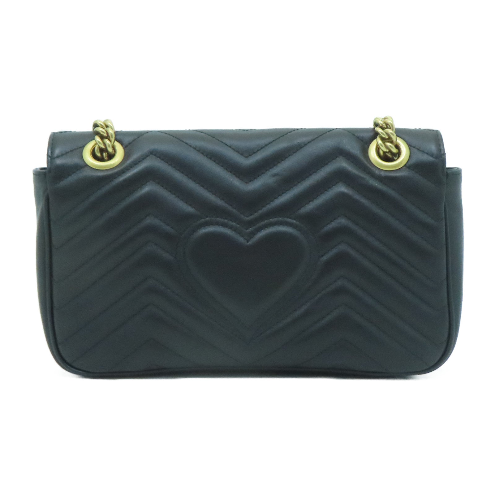 GUCCI 牛皮皮革GG Marmont Shoulder Bag金扣鏈帶肩背袋黑色