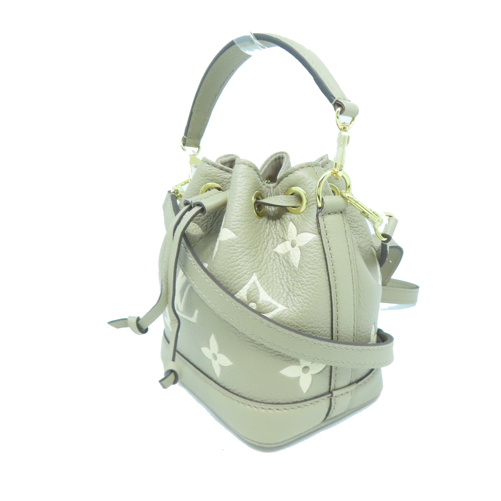 LOUIS VUITTON Monogram Empreinte Nano Noe金扣手挽肩背兩用袋米色