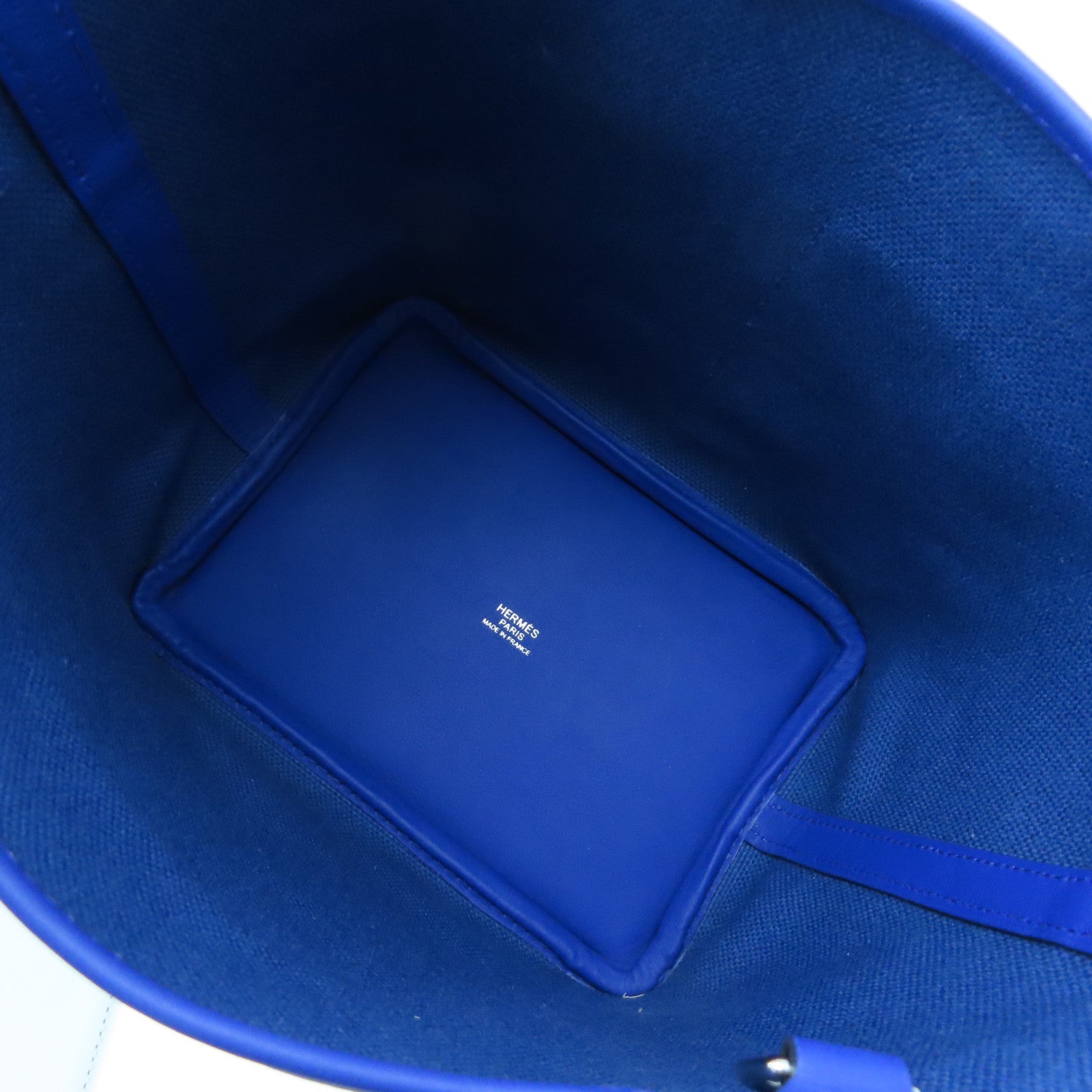 HERMES 帆布/皮革Picotin Cargo PM銀扣手挽袋藍色