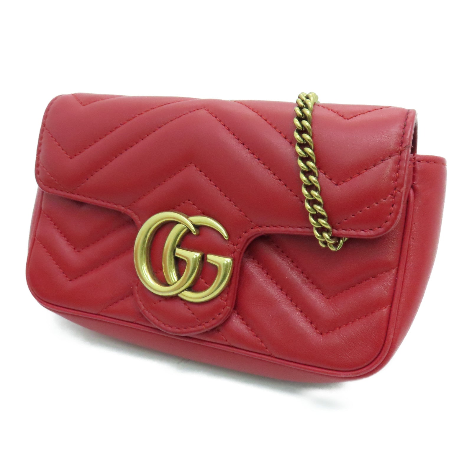 GUCCI 牛皮皮革GG Marmont Mini Bag鏈條肩背袋紅色