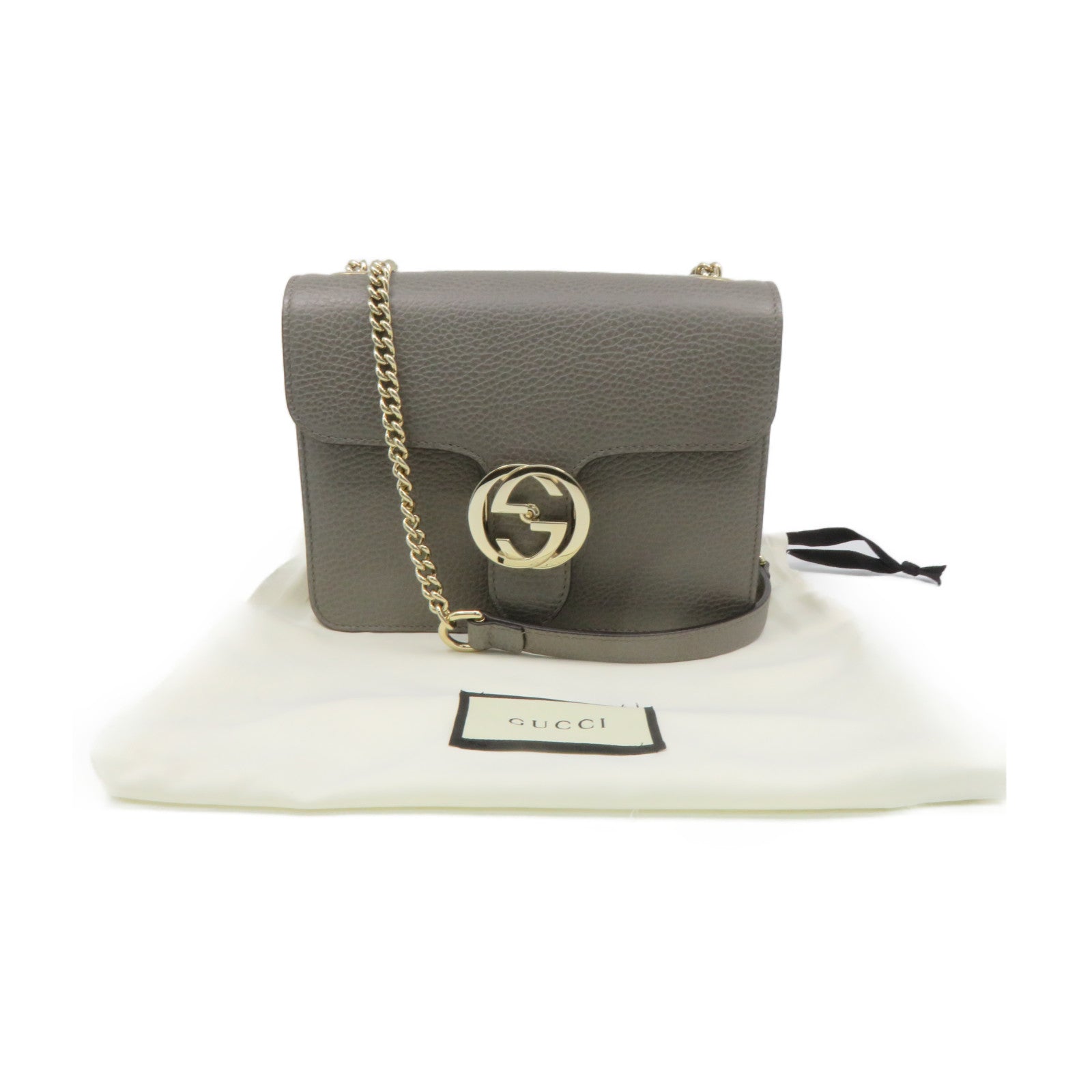 GUCCI 牛皮皮革Chain Shoulder Bag链带肩背袋灰色