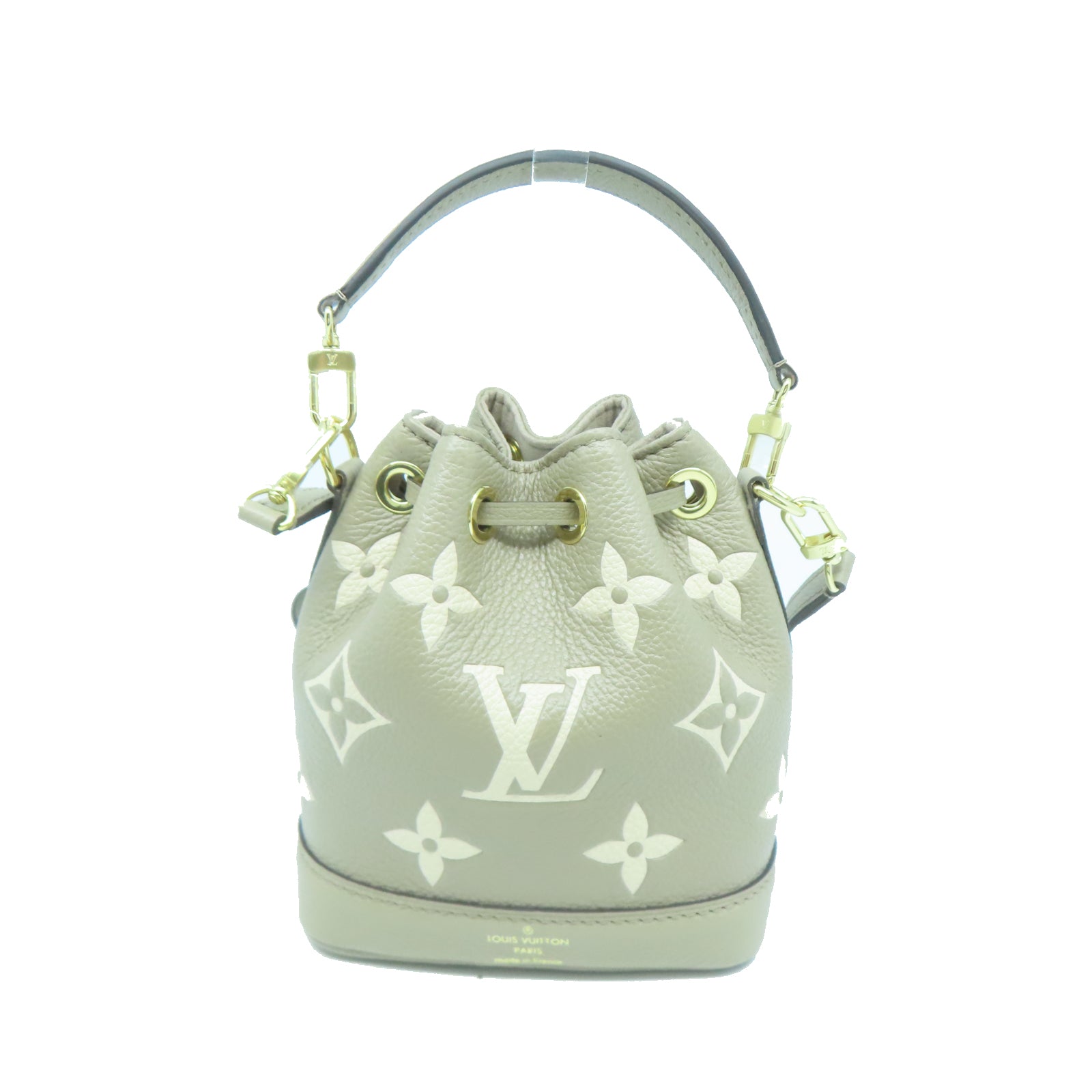 LOUIS VUITTON Monogram Empreinte Nano Noe金扣手挽肩背兩用袋米色