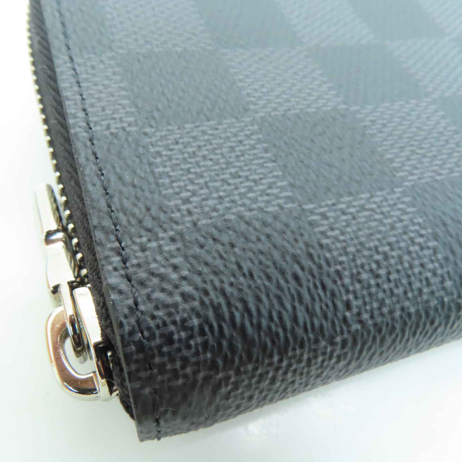 LOUIS VUITTON Damier皮革Zipper Long Wallet銀扣長錢包黑色