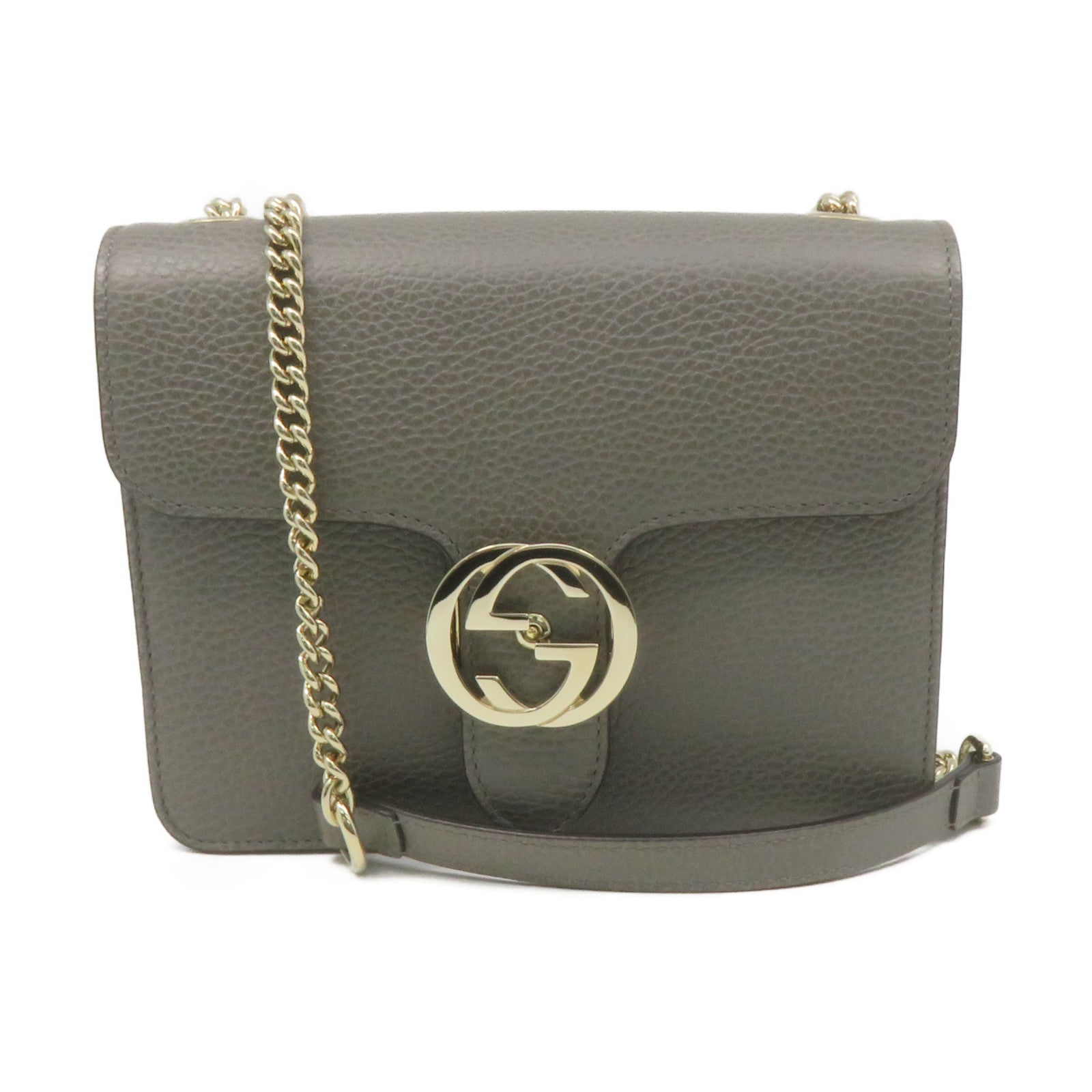 GUCCI 牛皮皮革Chain Shoulder Bag链带肩背袋灰色