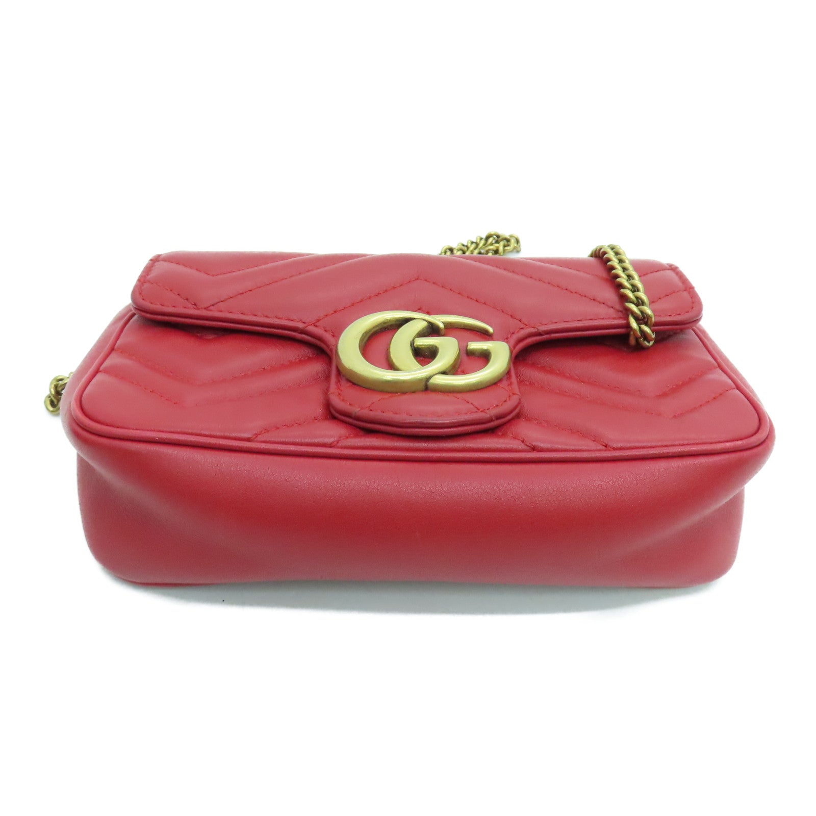 GUCCI 牛皮皮革GG Marmont Mini Bag鏈條肩背袋紅色