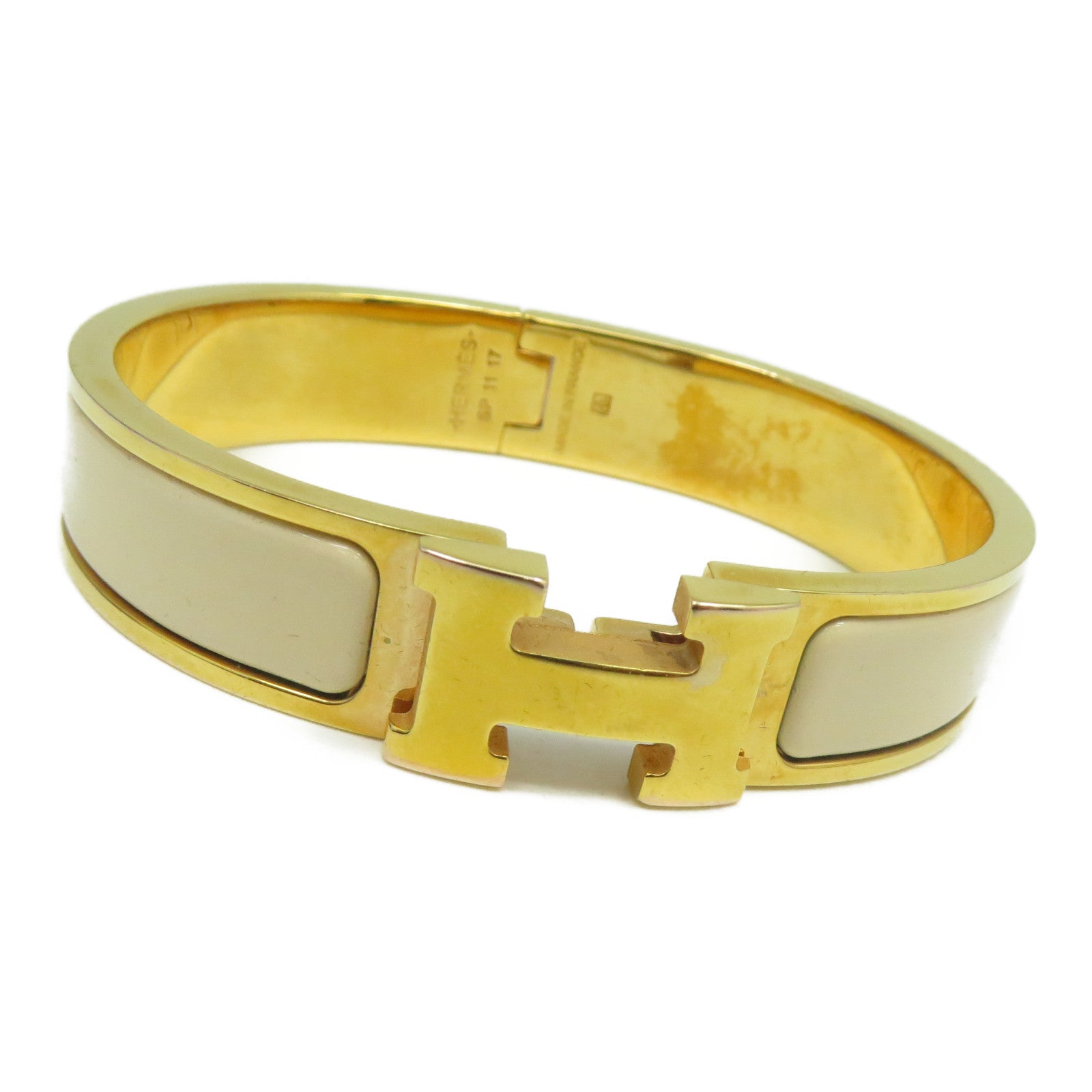 HERMES 金屬Clic H手鐲米色/金色