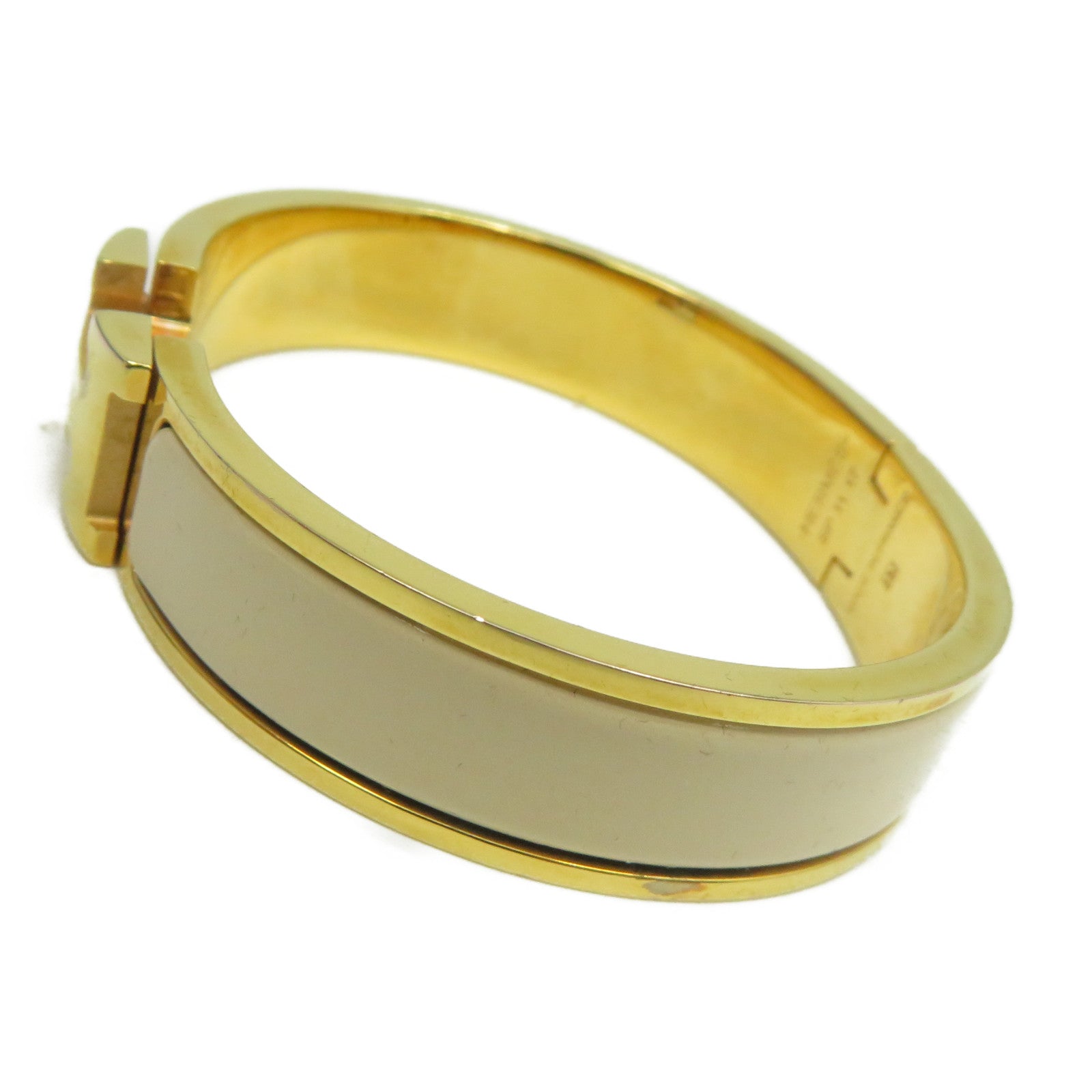 HERMES 金屬Clic H手鐲米色/金色