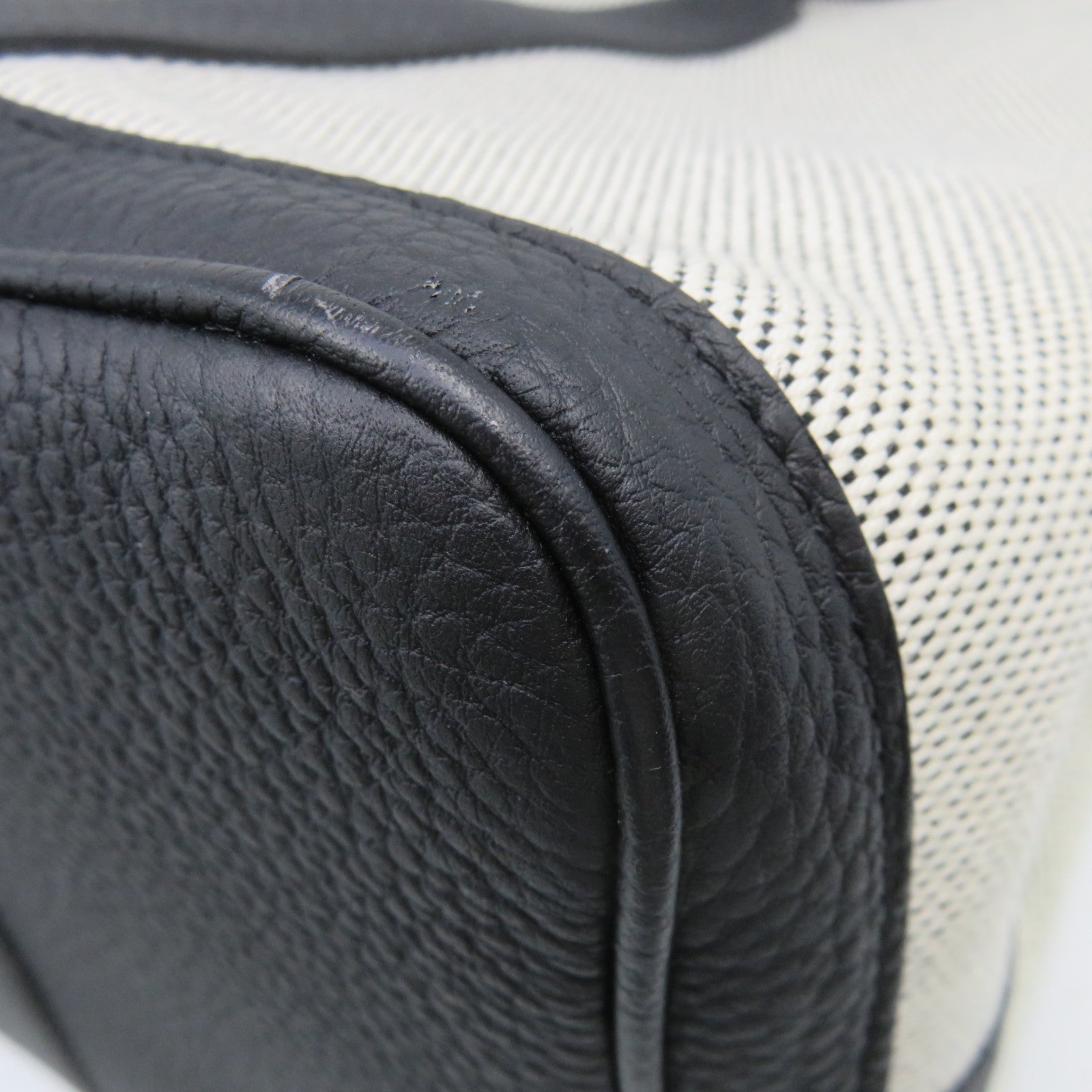 HERMES Toile H/皮革GardenParty PM Tote Bag银扣手挽袋米白色