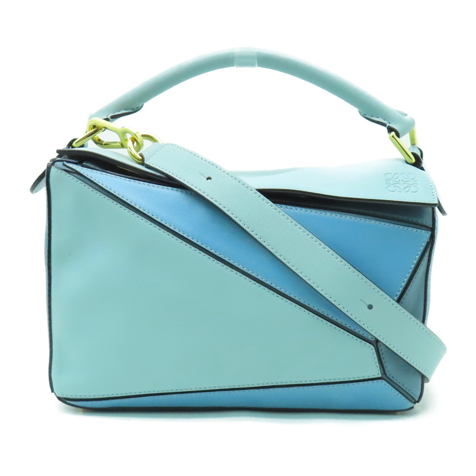 LOEWE 牛皮皮革Puzzle金扣手挽肩背兩用袋藍色