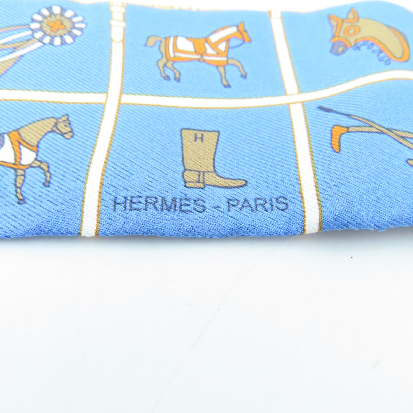 HERMES 絲質Twilly絲巾藍色