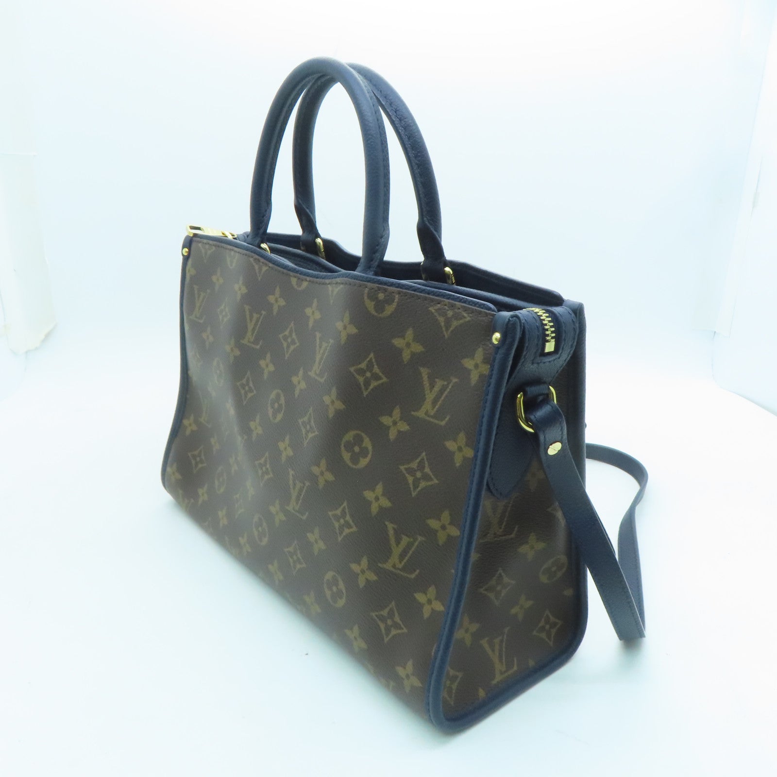 LOUIS VUITTON Monogram Popincourt PM gold buckle handle shoulder bag brown