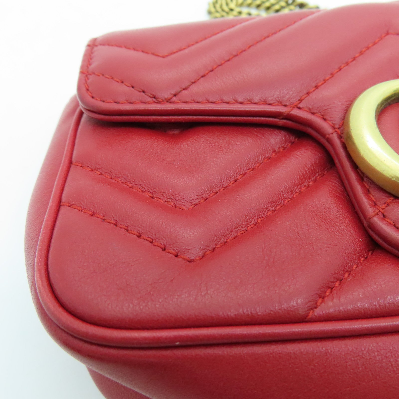 GUCCI 牛皮皮革GG Marmont Mini Bag鏈條肩背袋紅色