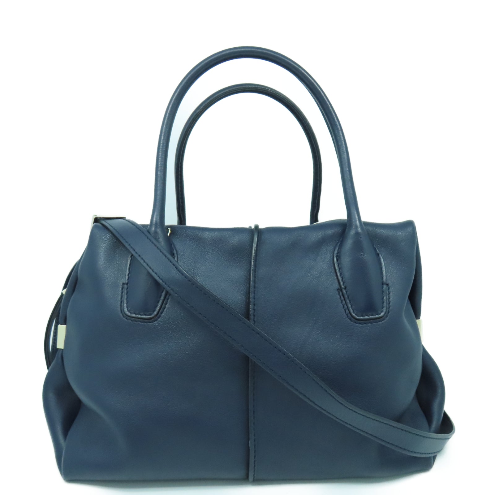 TOD’S 牛皮皮革2 Way Shoulder銀扣手挽肩背兩用袋深藍色