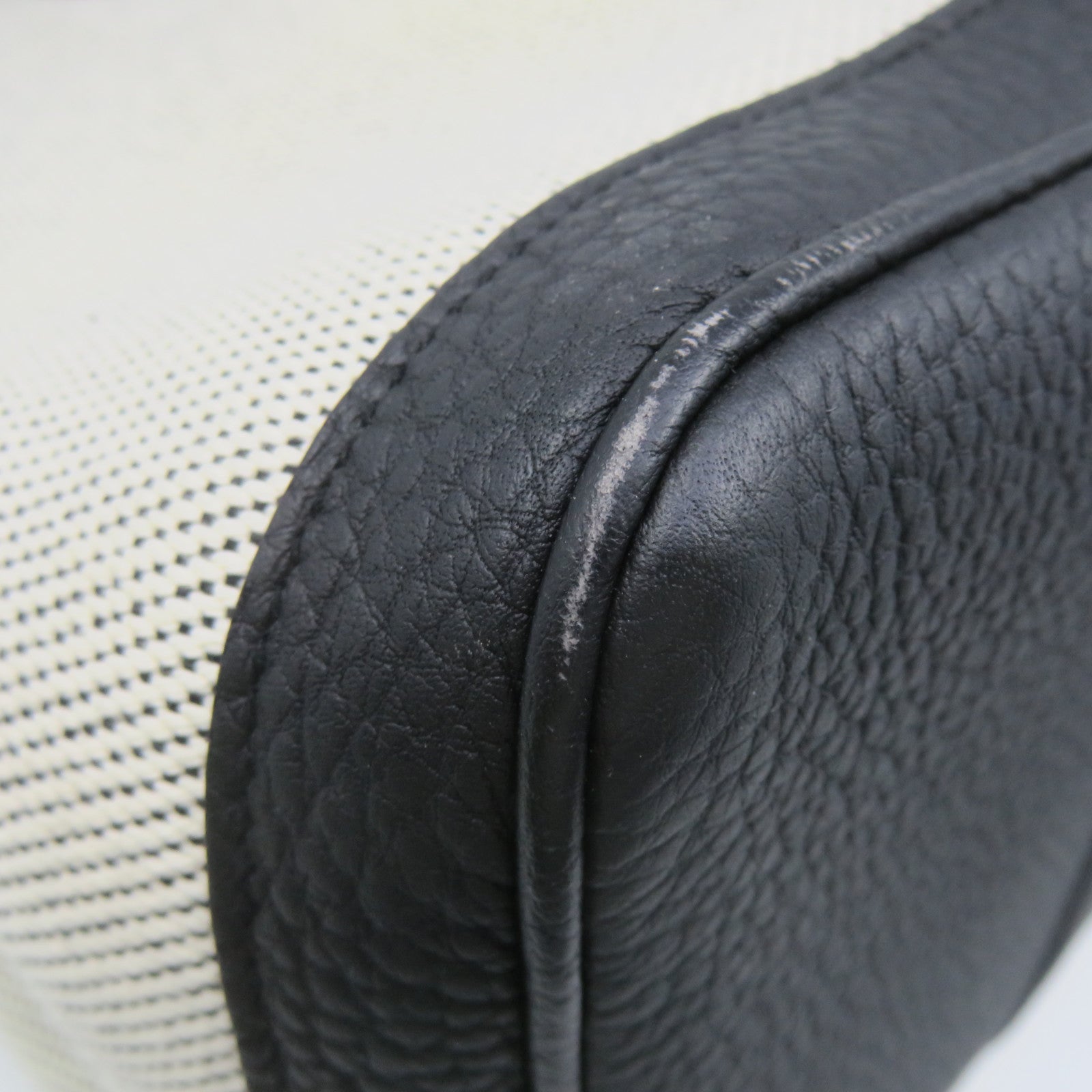 HERMES Toile H/皮革GardenParty PM Tote Bag银扣手挽袋米白色