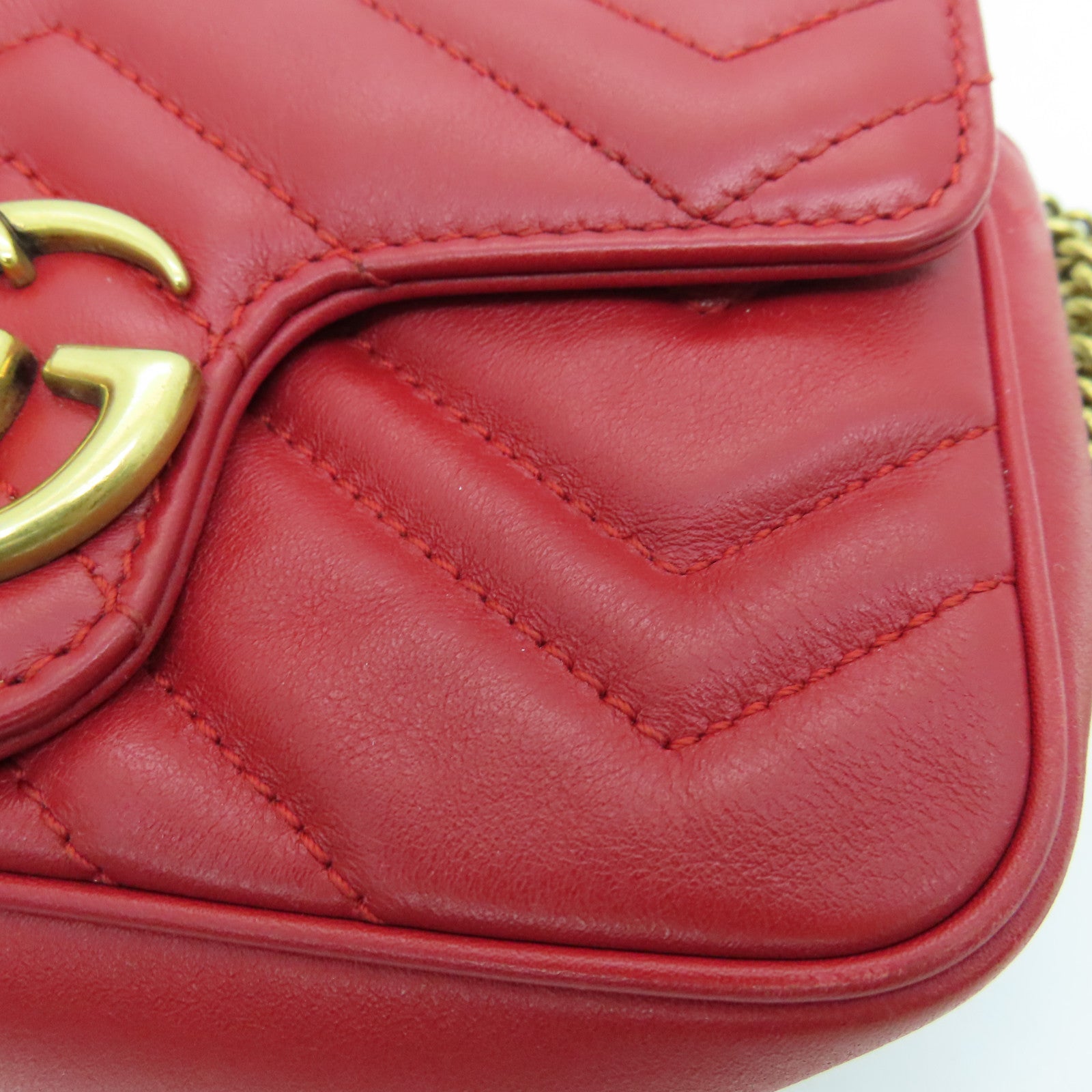 GUCCI 牛皮皮革GG Marmont Mini Bag鏈條肩背袋紅色
