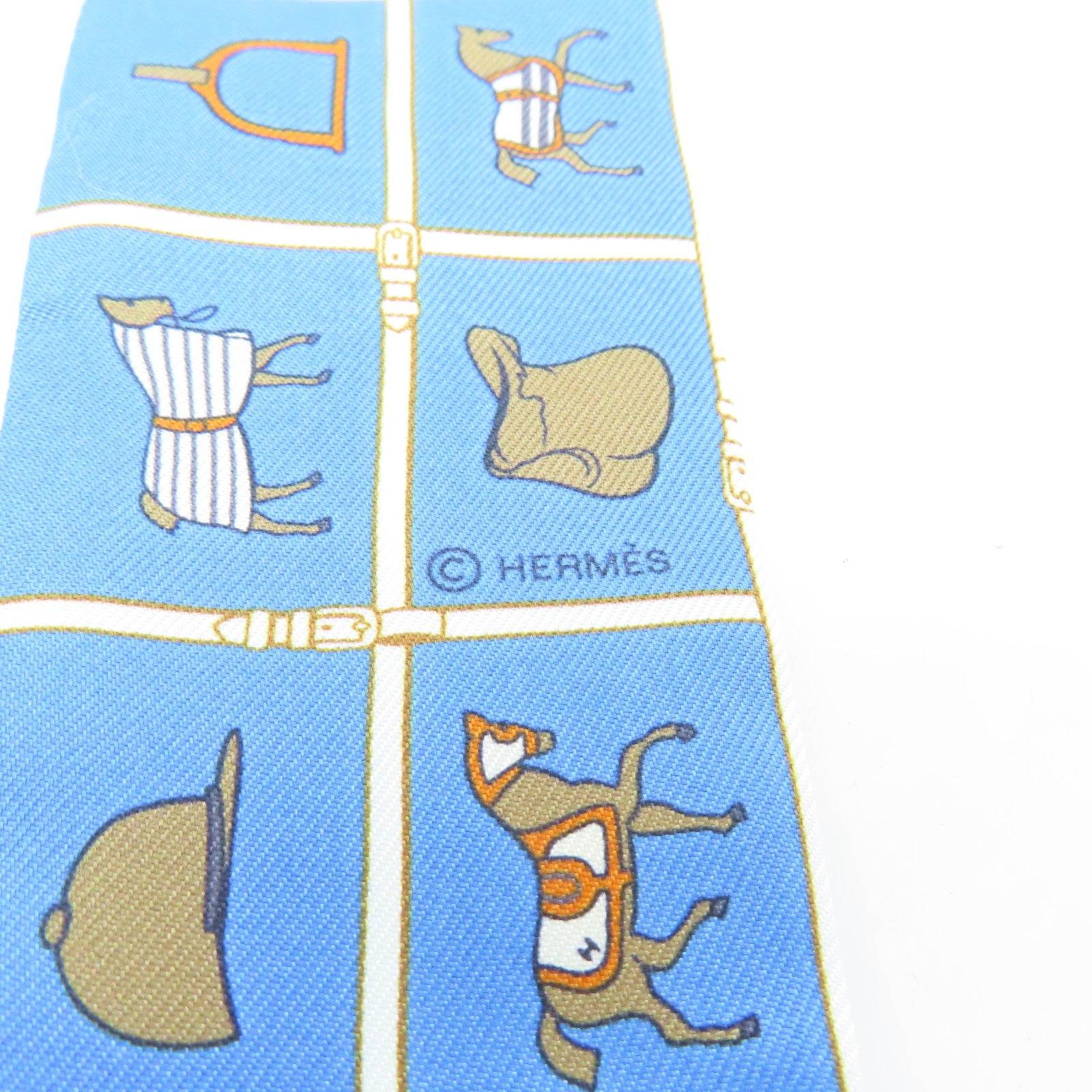 HERMES 絲質Twilly絲巾藍色