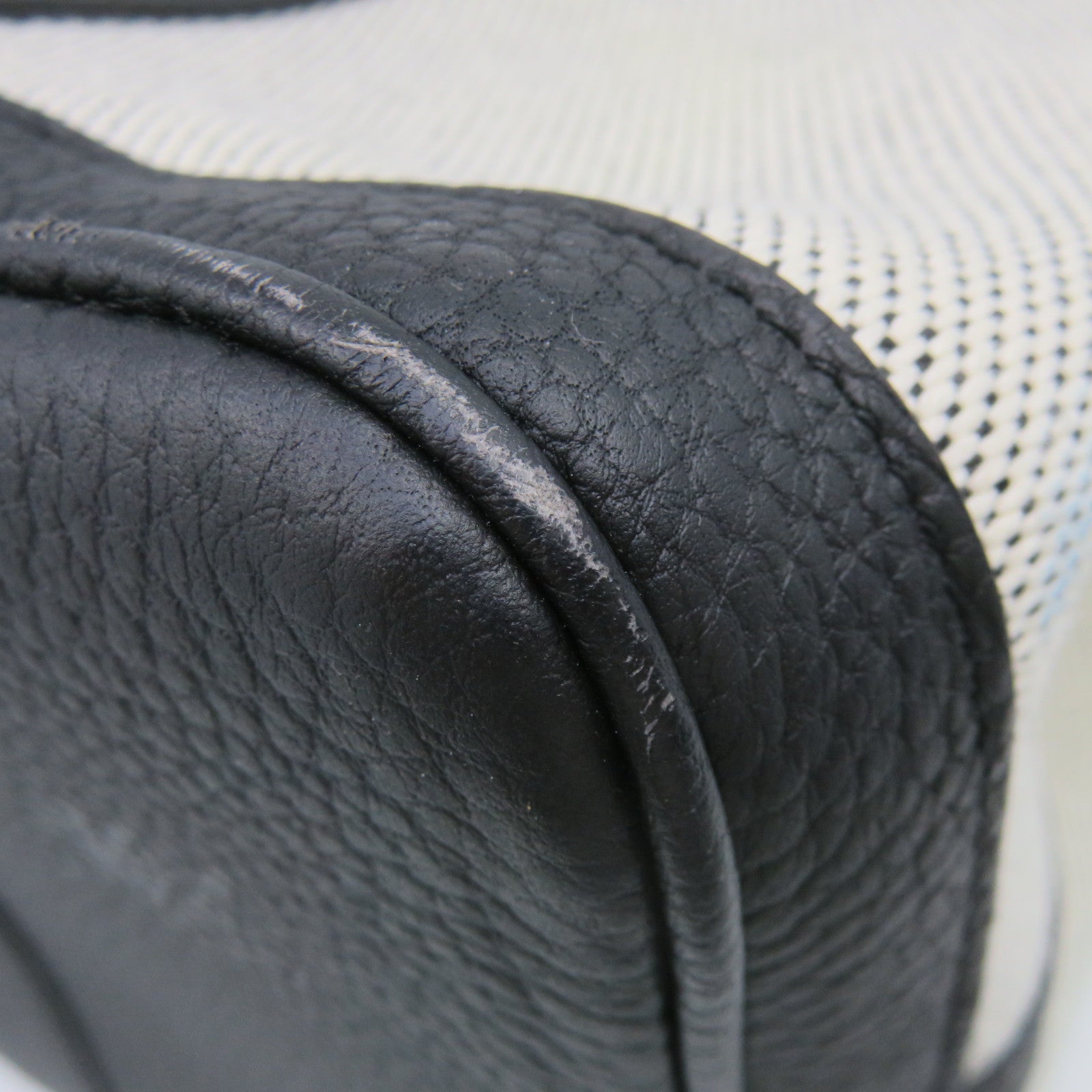 HERMES Toile H/皮革GardenParty PM Tote Bag银扣手挽袋米白色