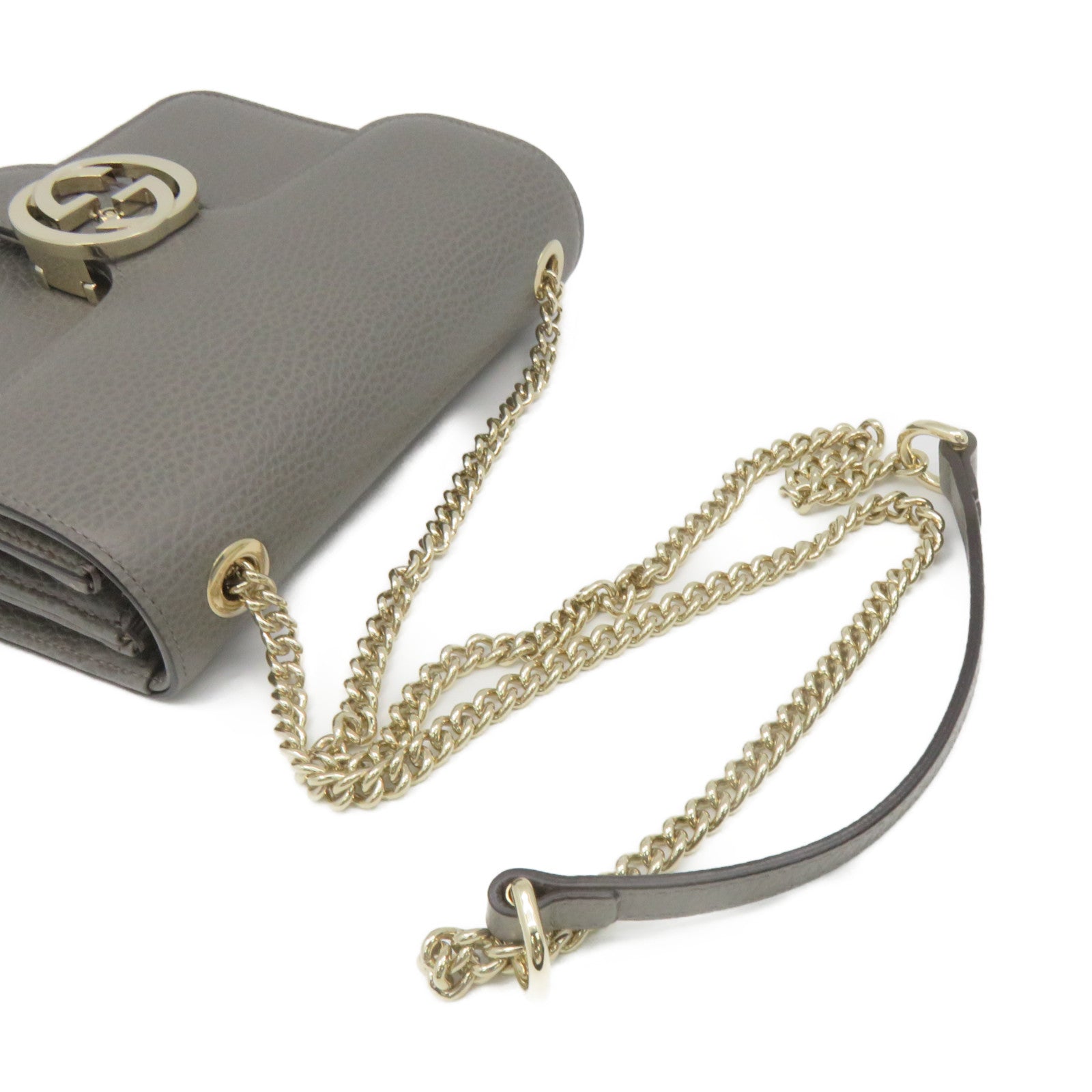 GUCCI 牛皮皮革Chain Shoulder Bag链带肩背袋灰色