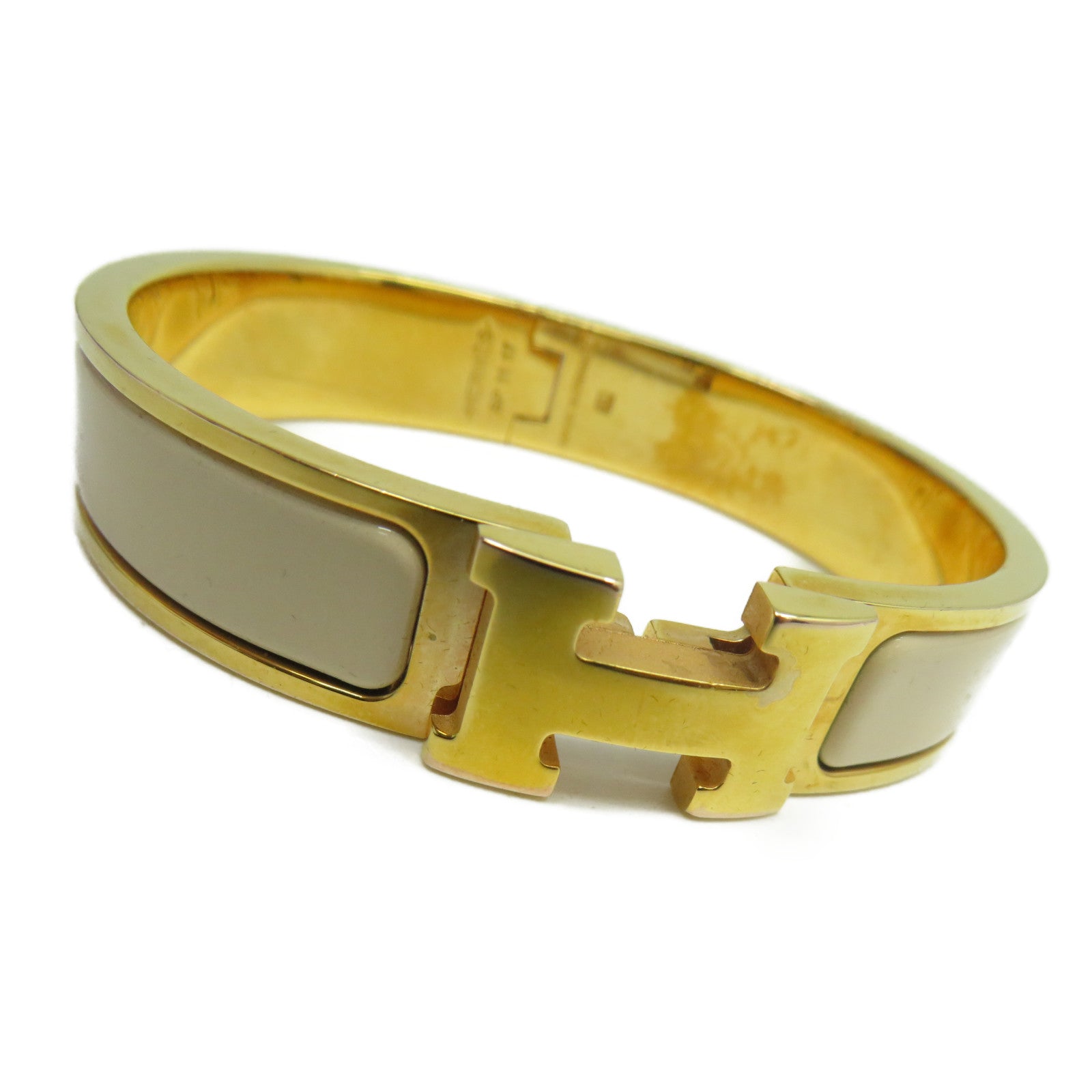 HERMES 金屬Clic H手鐲米色/金色